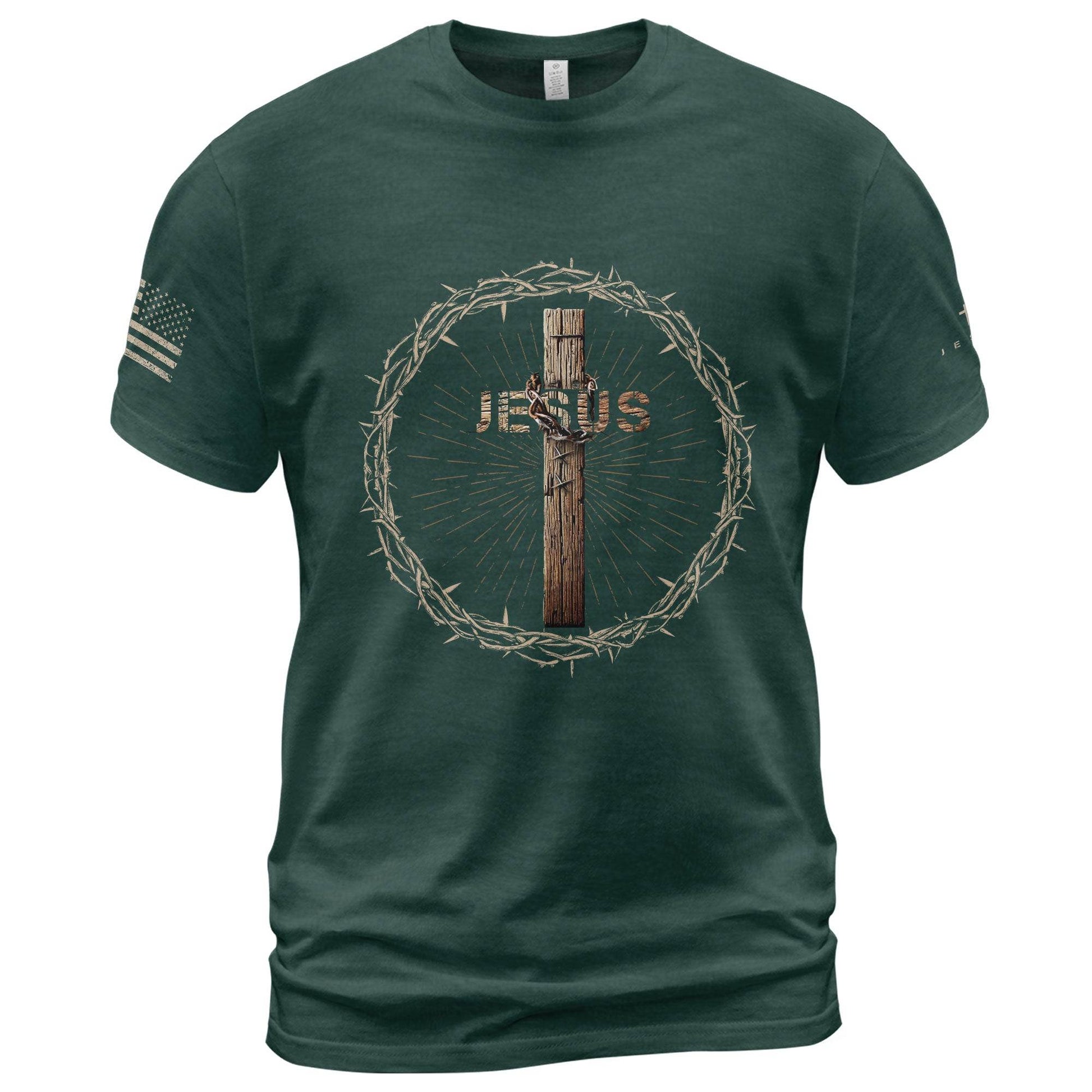 Jesus T-Shirt – Crown of Thorns Cross Design - Rust Field Wear