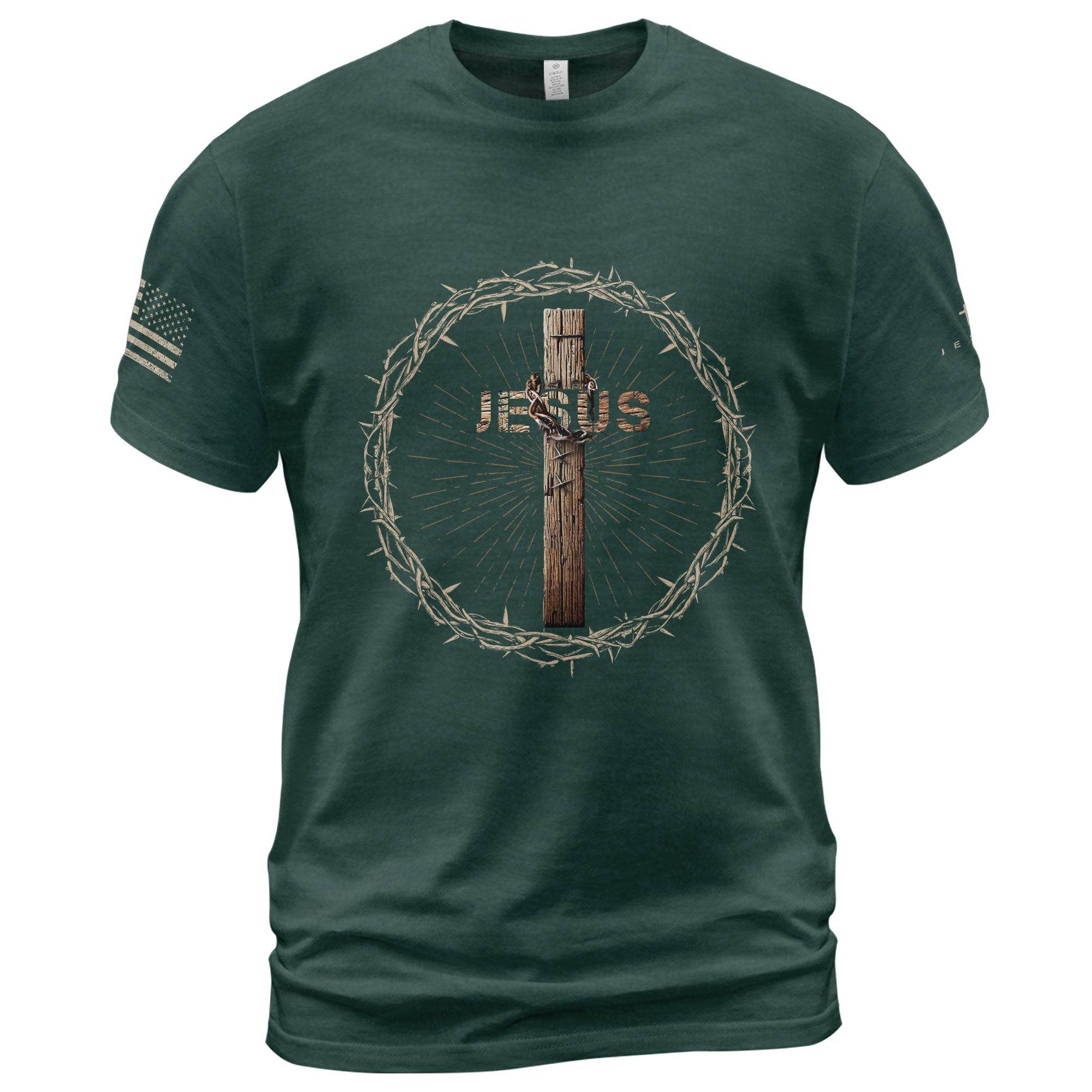 Jesus T-Shirt – Crown of Thorns Cross Design - Rust Field Wear