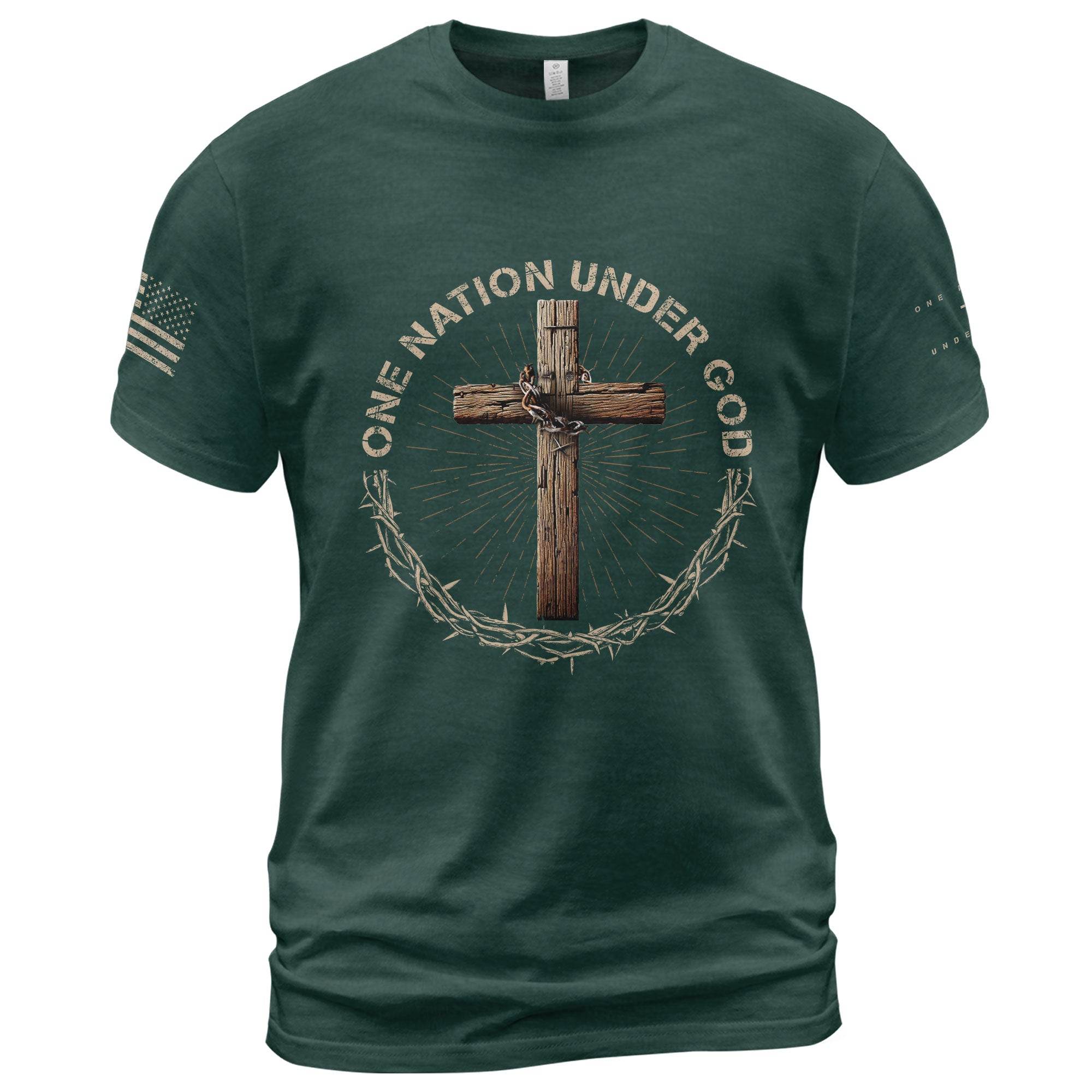 One Nation Under God T-Shirt – Crown & Cross Edition - Rust Field Wear