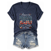 V-Neck 250 Years of Freedom Shirt - Patriotic 1776-2026 American Graphic Tee Women