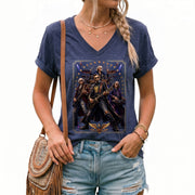 Presidential Rock Band V-Neck Graphic T Shirt Patriotic Vintage Women's Casual Top