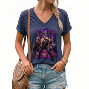Presidential Rockers Synthwave V-Neck Graphic Shirt Patriotic Women's Casual Tee
