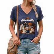 Spilling The Tea Since 1773 V Neck Shirt Funny Ghost Pumpkin Women Graphic Tee