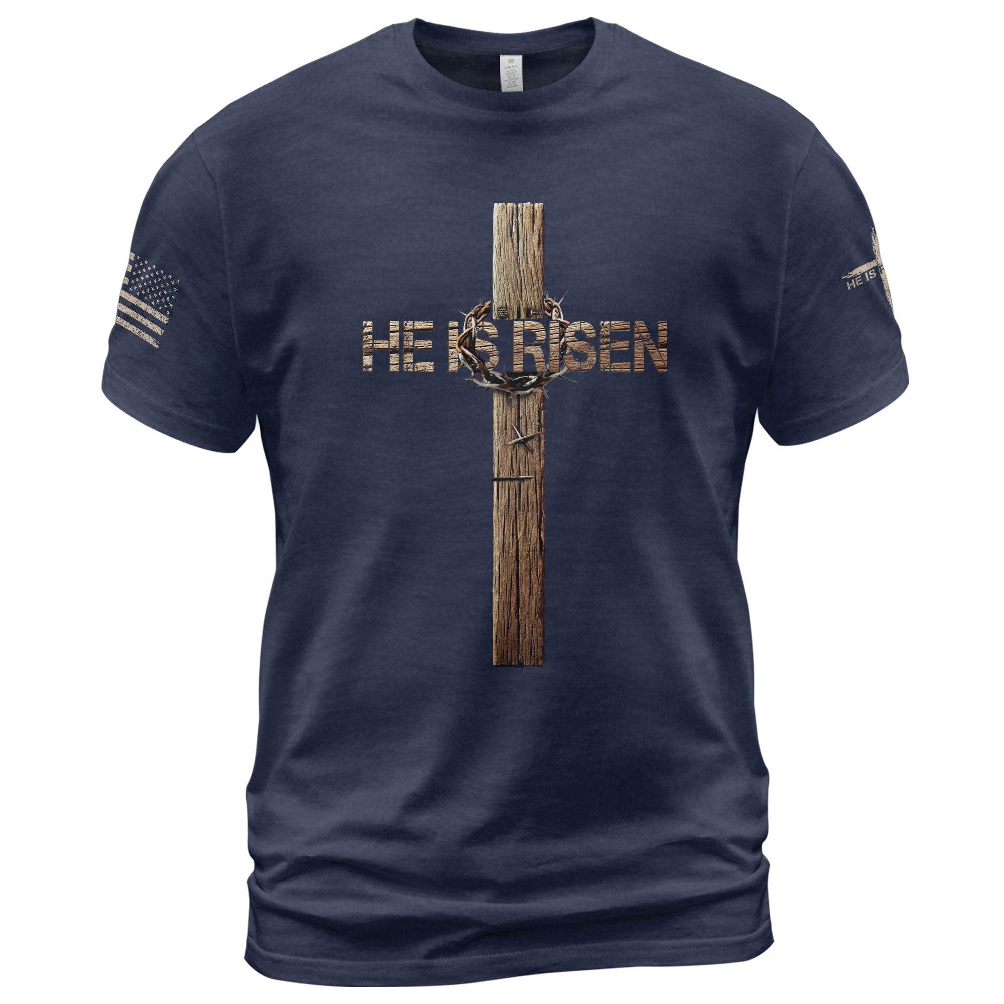 He Is Risen T-Shirt – Resurrection Cross - Rust Field Wear
