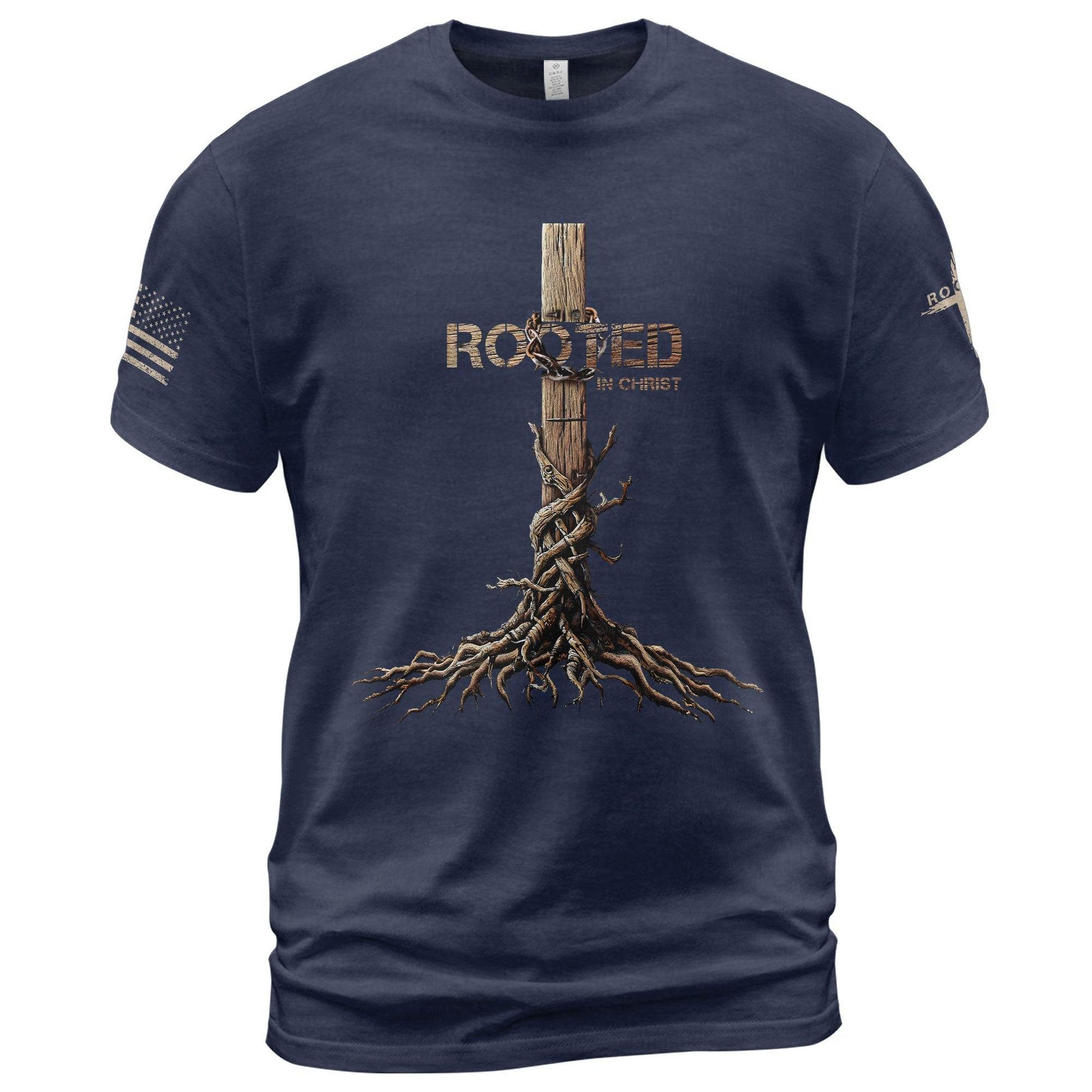 Rooted in Christ Cross & Roots Christian T-Shirt - Rust Field Wear
