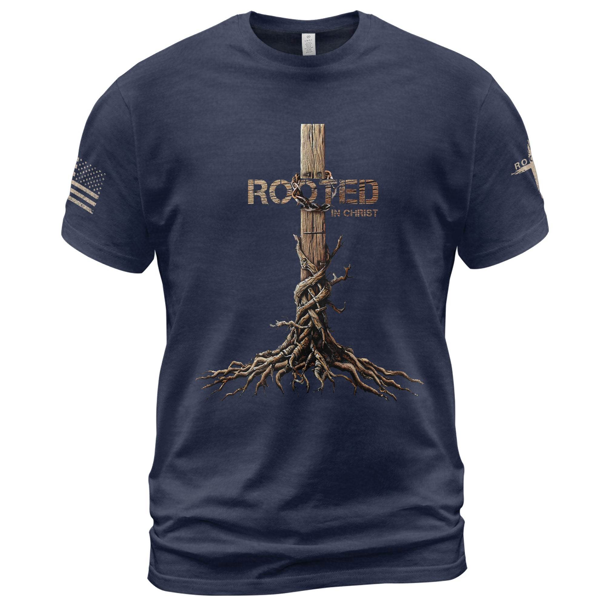 Rooted in Christ Cross & Roots Christian T-Shirt - Rust Field Wear