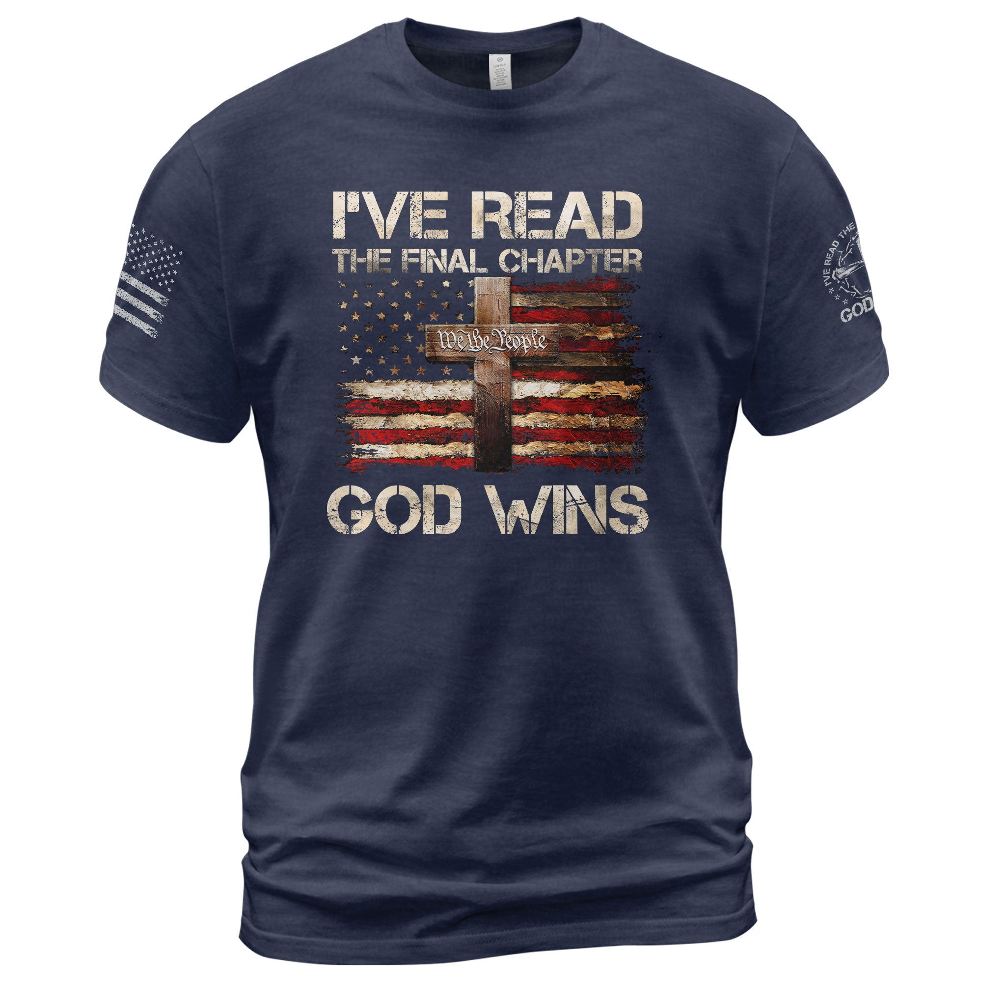God Wins Christian American Flag Cross T-shirt