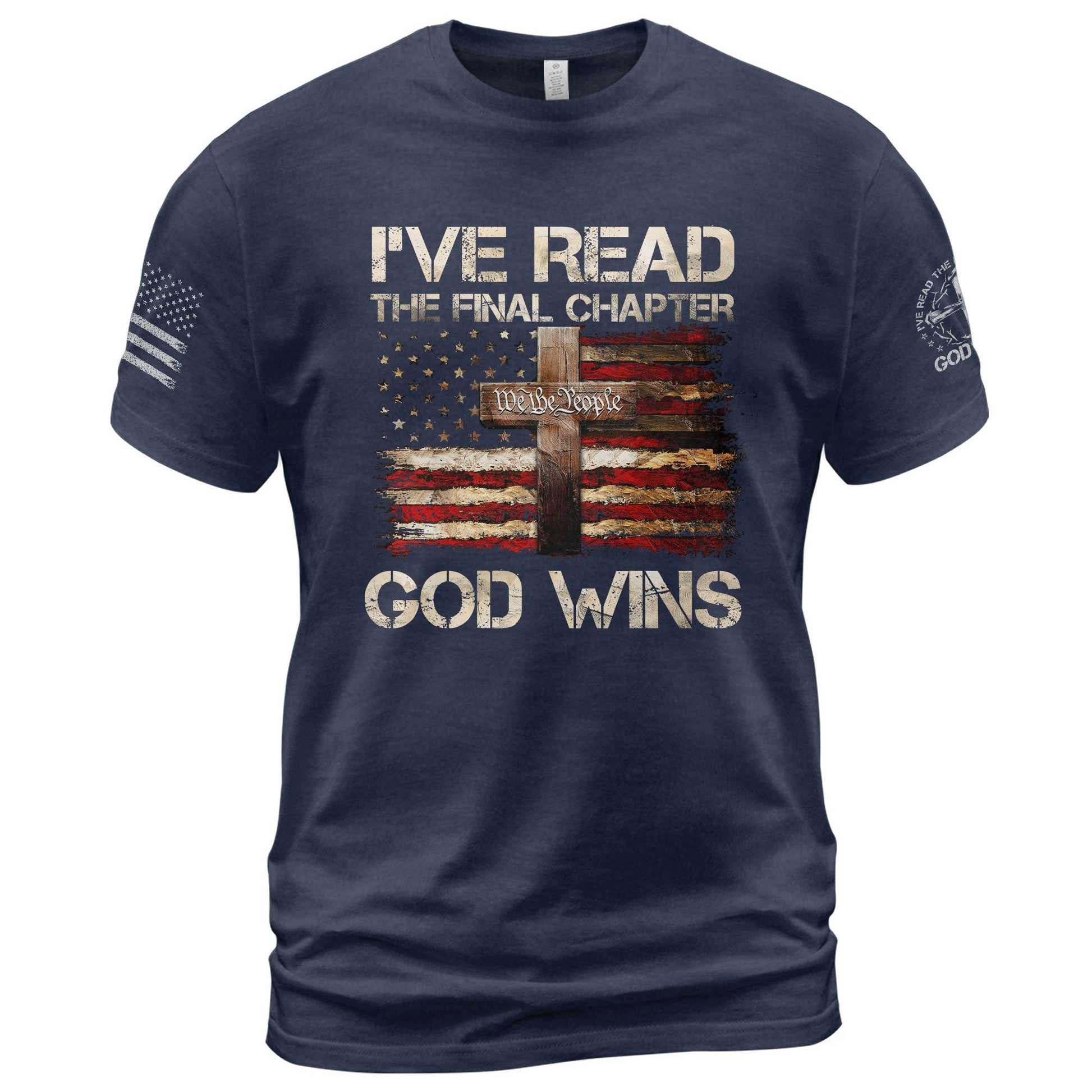 God Wins Christian American Flag Cross T-shirt - Rust Field Wear