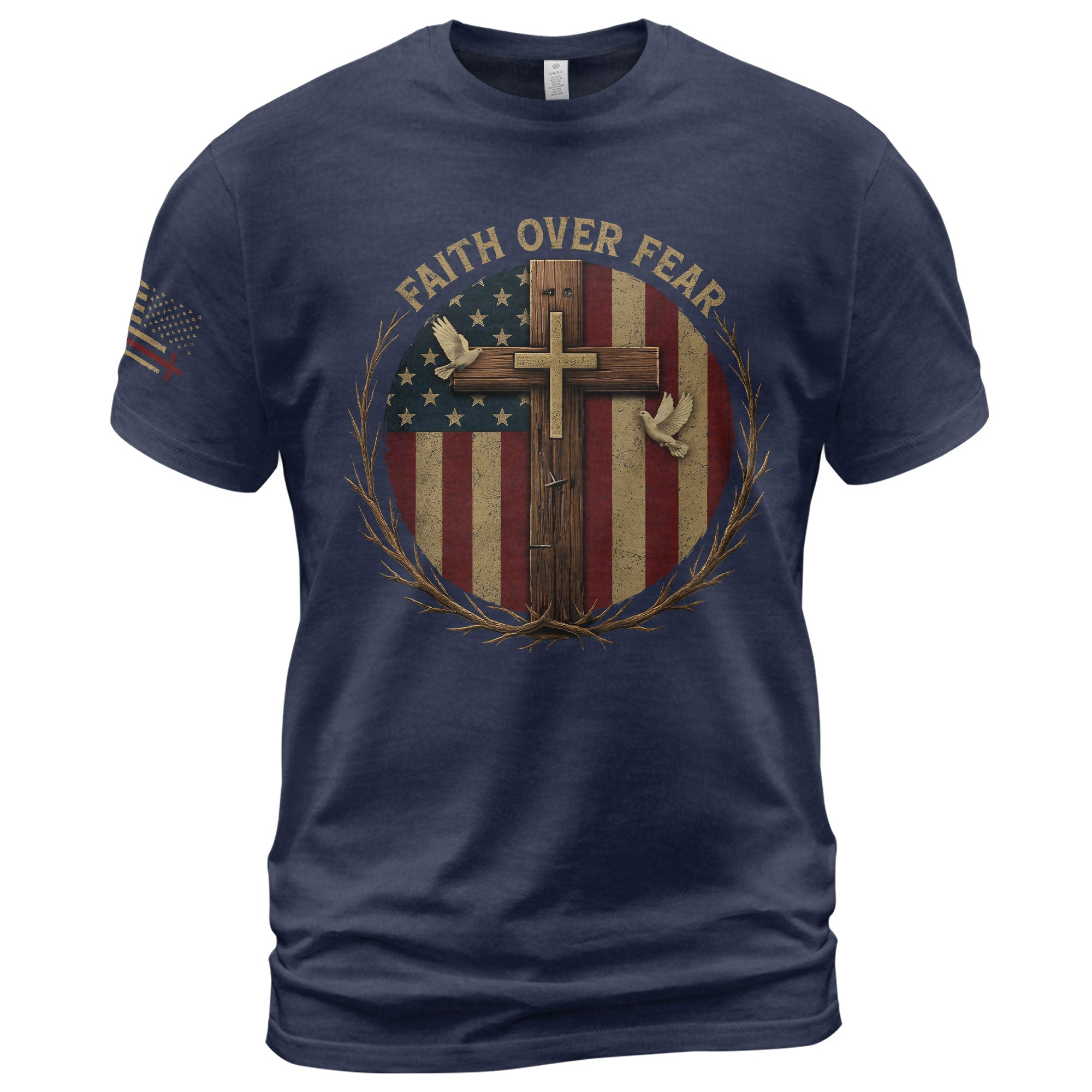 Faith Over Fear American Flag Cross Christian T-Shirt