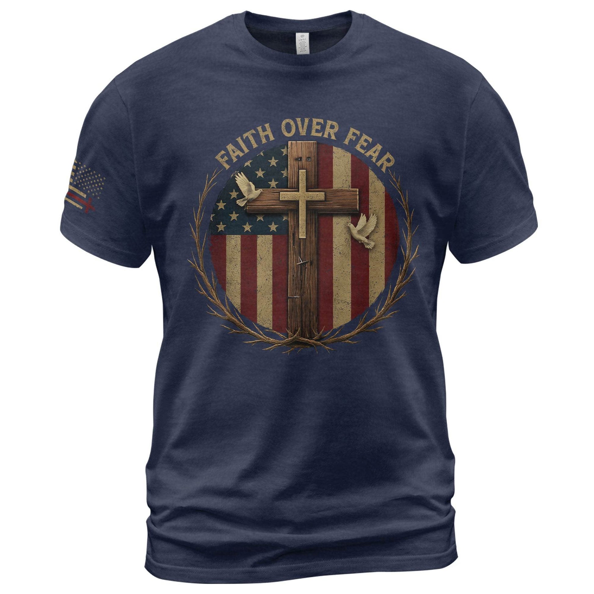 Faith Over Fear American Flag Cross Christian T-Shirt - Rust Field Wear