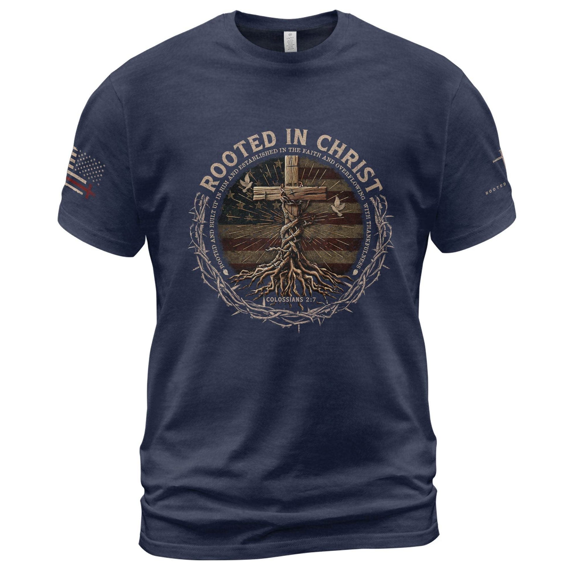 Rooted in Christ – Colossians 2:7 Tee - Rust Field Wear