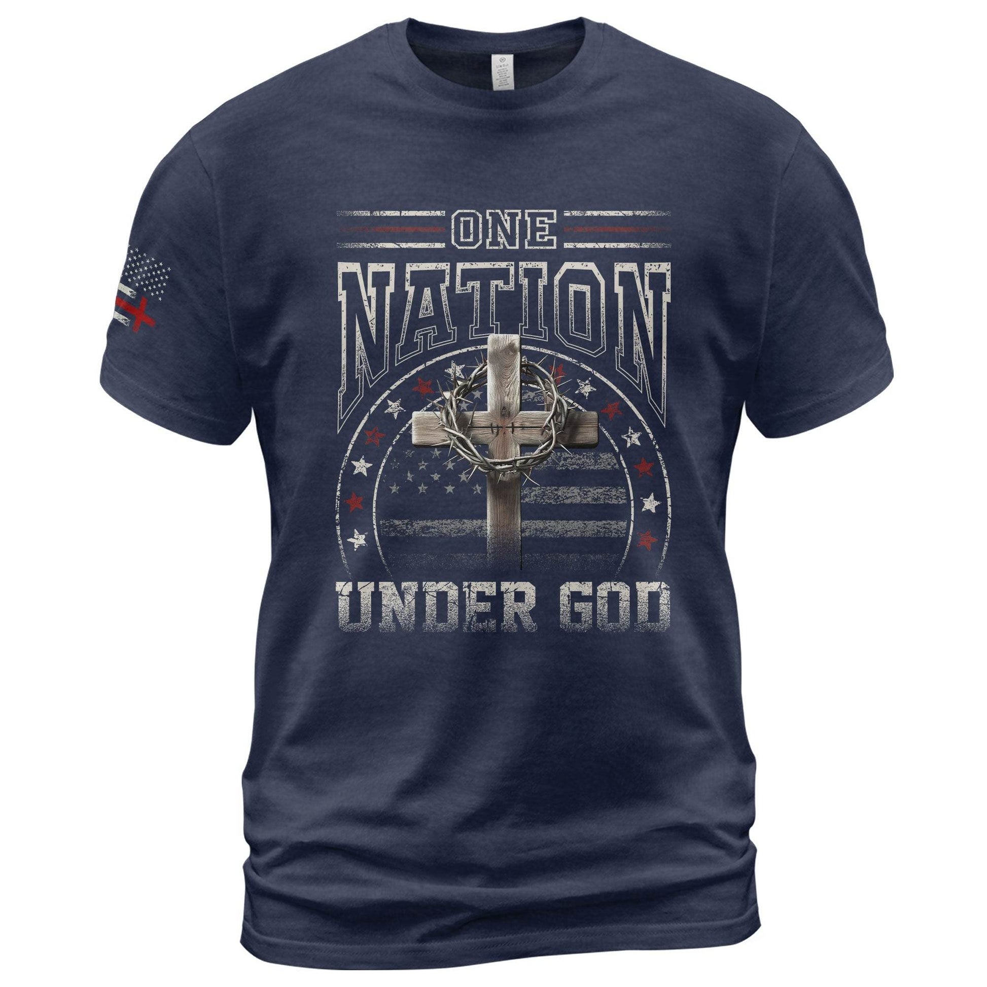 One Nation Under God Cross & American Flag T-Shirt - Rust Field Wear