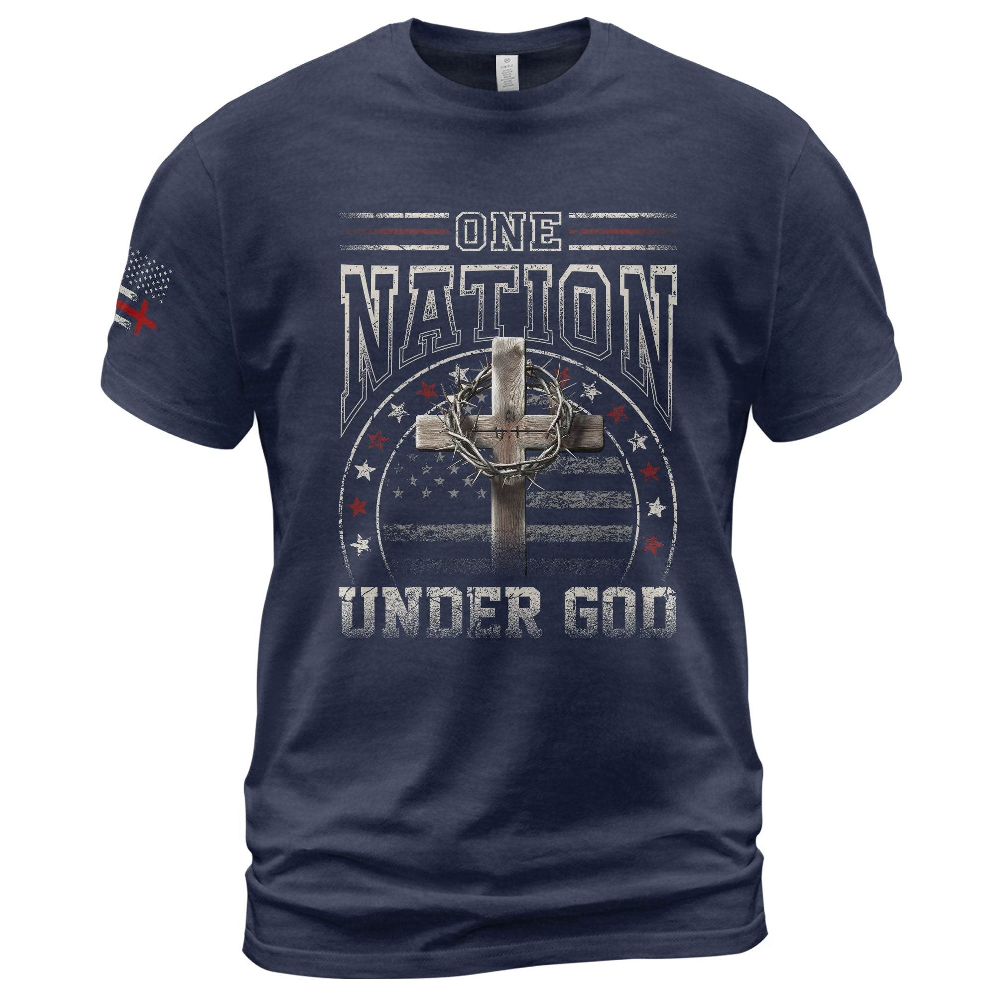 One Nation Under God Cross & American Flag T-Shirt - Rust Field Wear