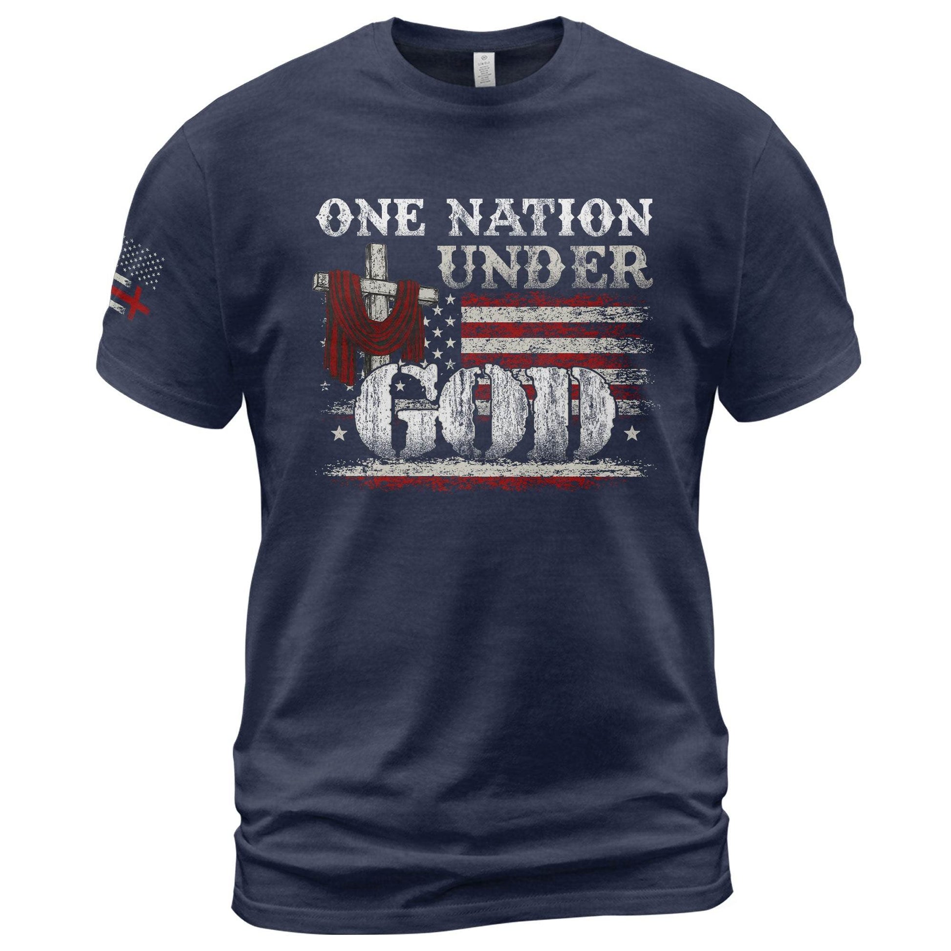 One Nation Under God T-Shirt – Cross & American Flag - Rust Field Wear