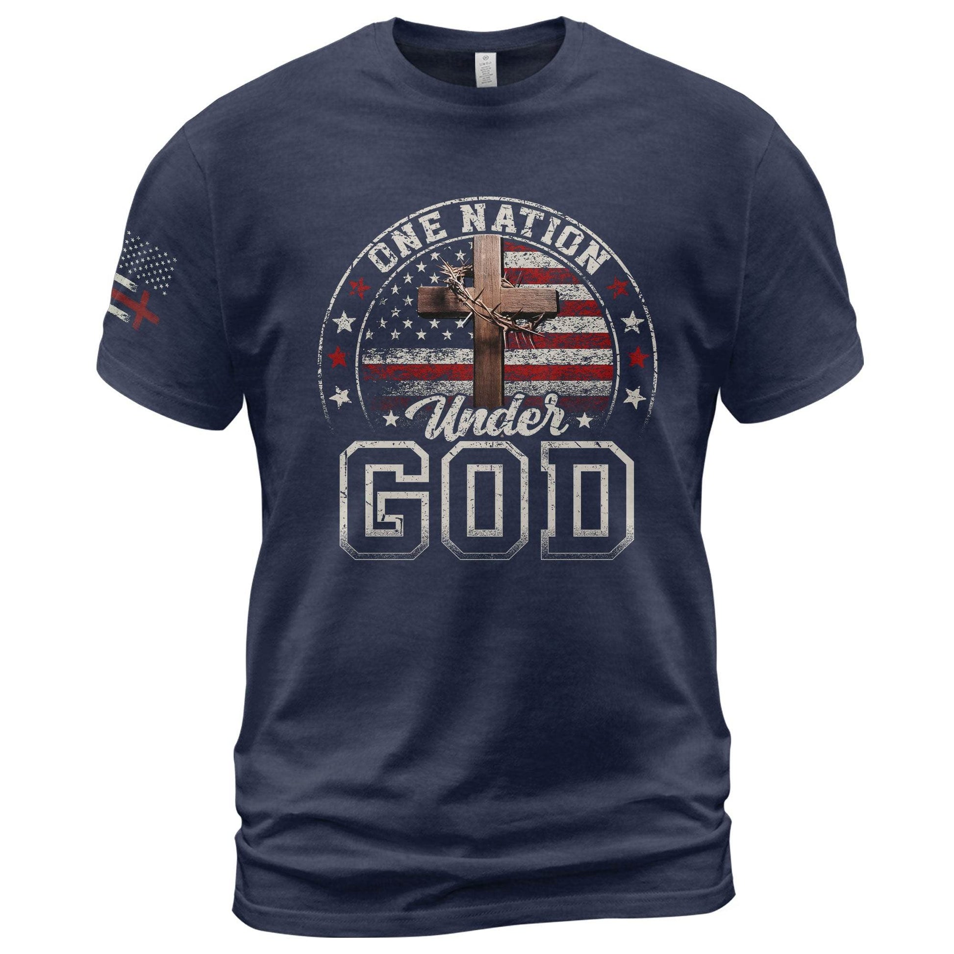 One Nation Under God Christian American Flag Cross Shirt - Rust Field Wear