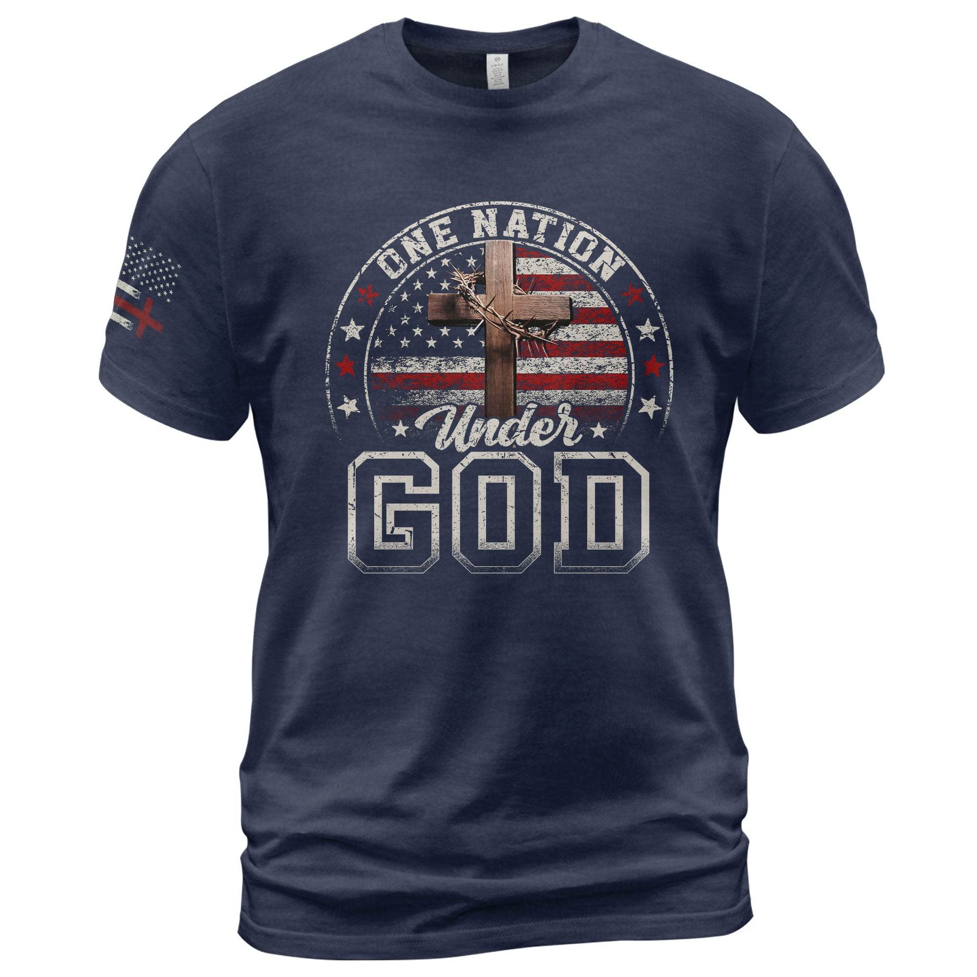One Nation Under God Christian American Flag Cross Shirt - Rust Field Wear