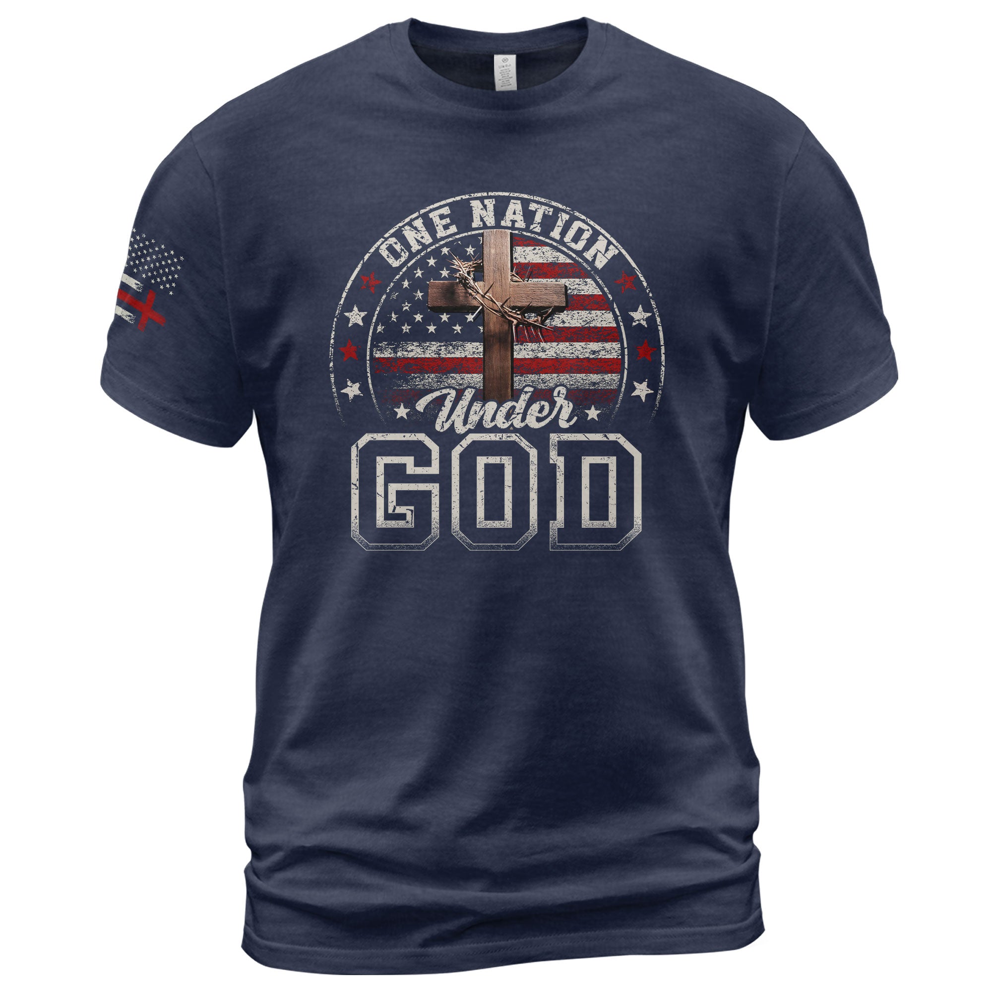 One Nation Under God Christian American Flag Cross Shirt