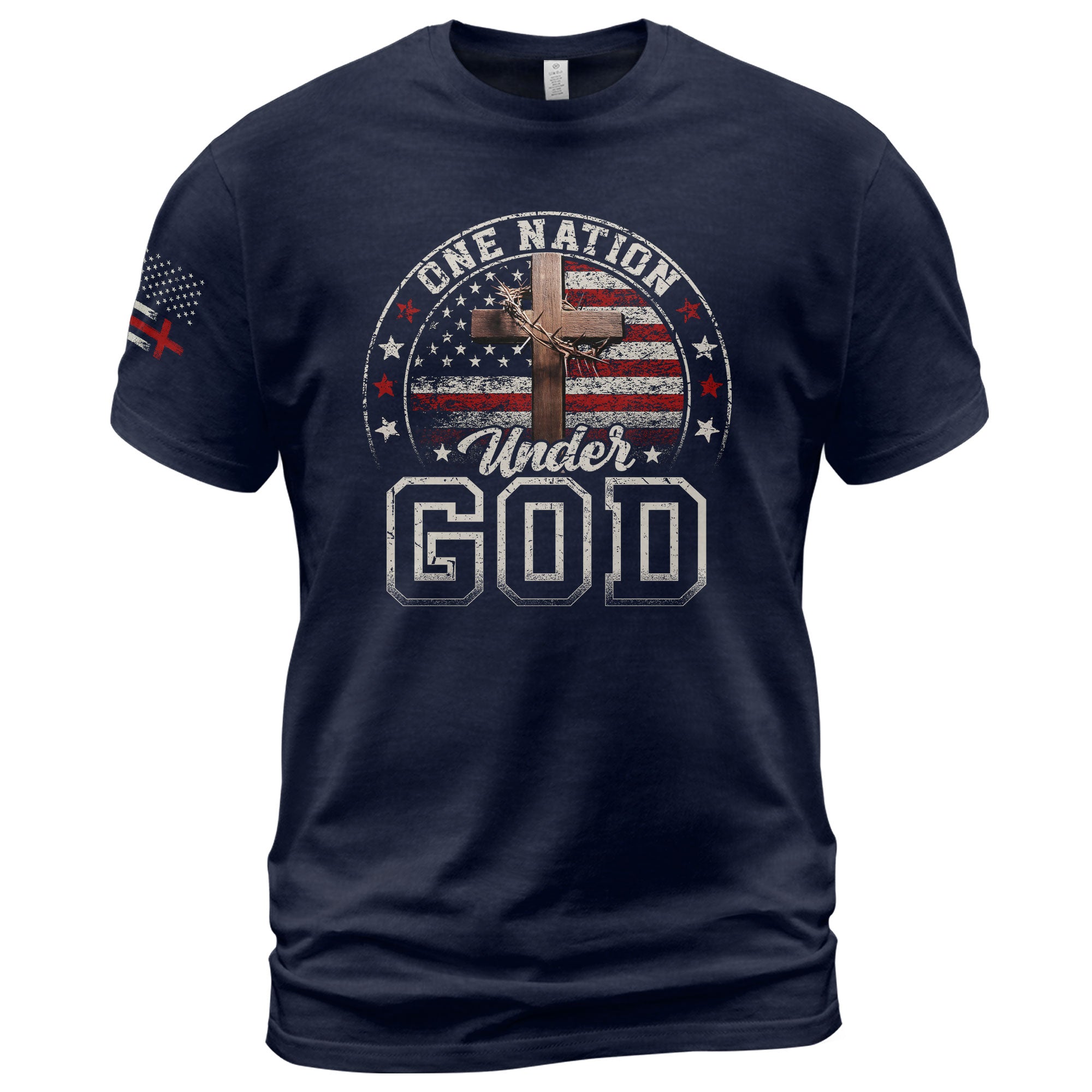 One Nation Under God Christian American Flag Cross Shirt