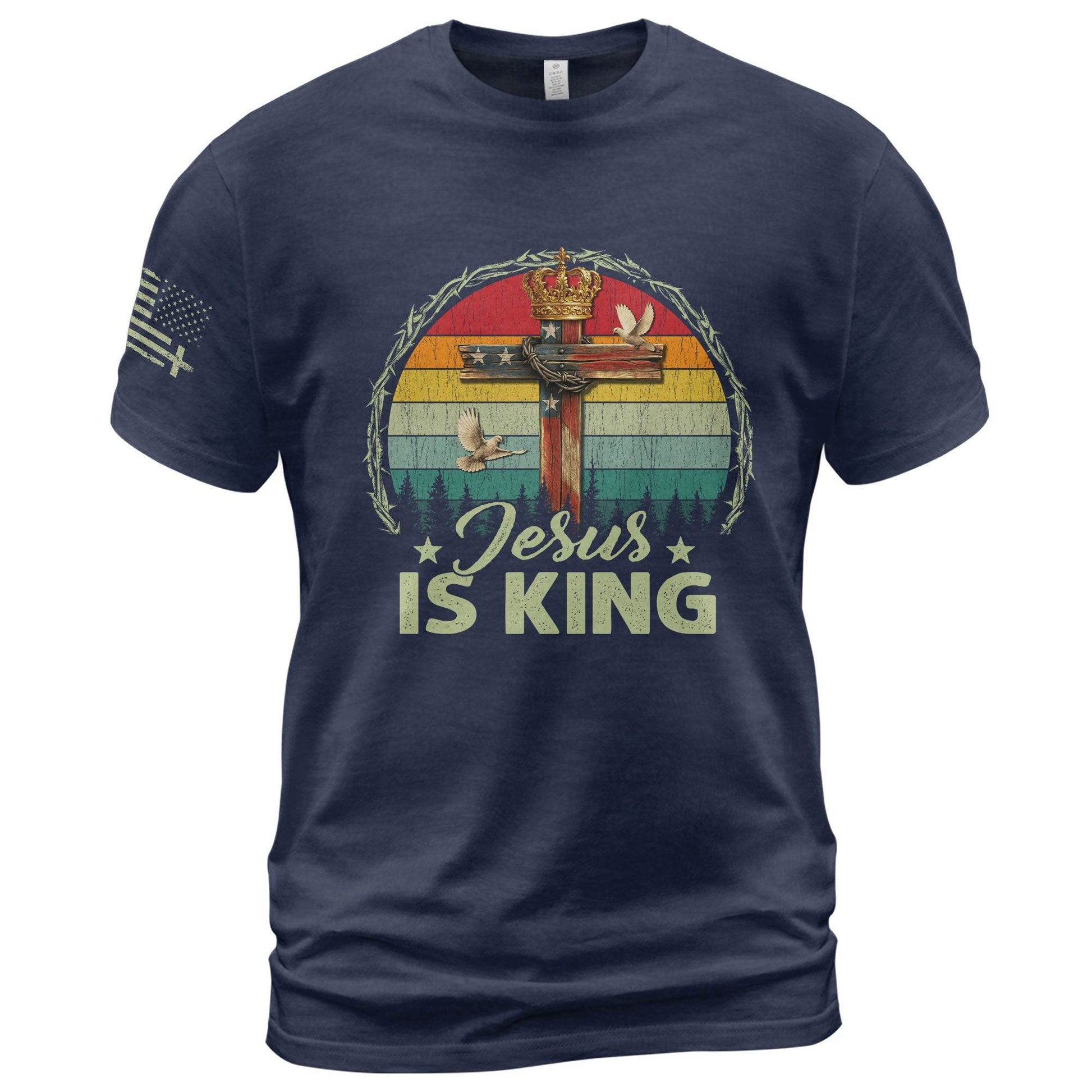 Jesus Is King Crown Cross Christian T-Shirt - Rust Field Wear