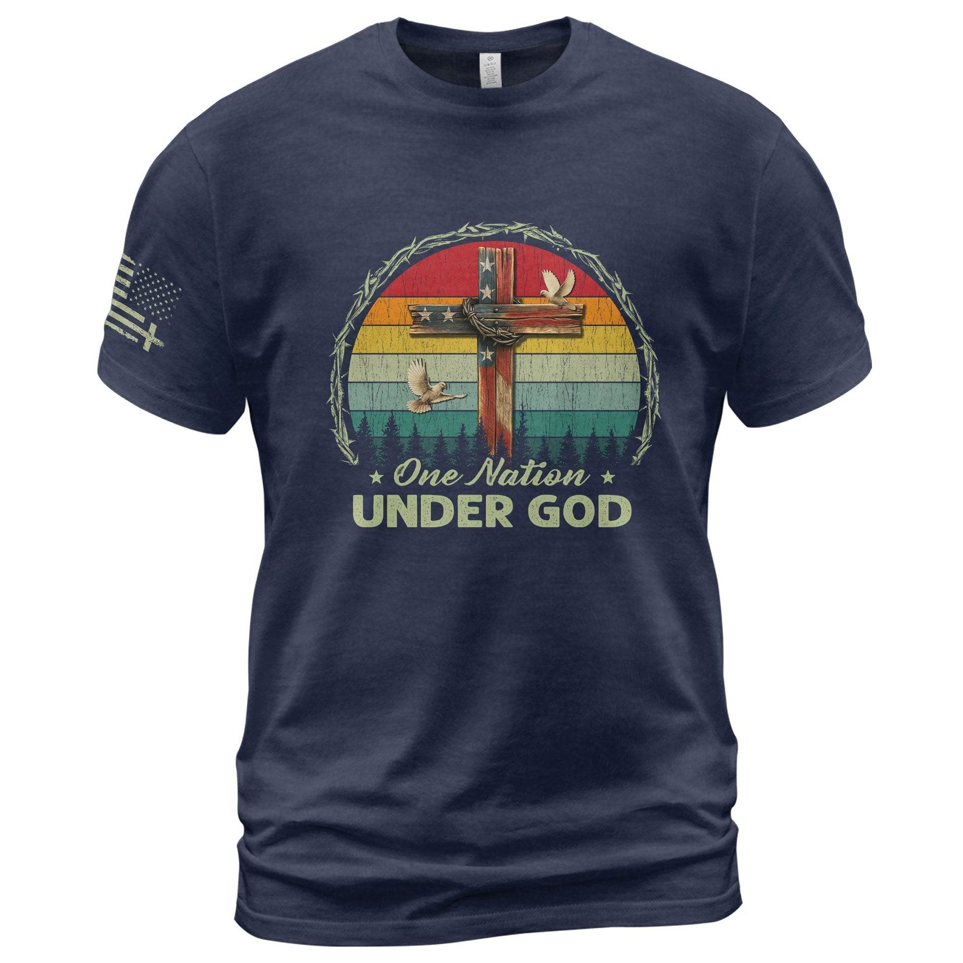 One Nation Under God Retro Sunset Cross T-Shirt - Rust Field Wear