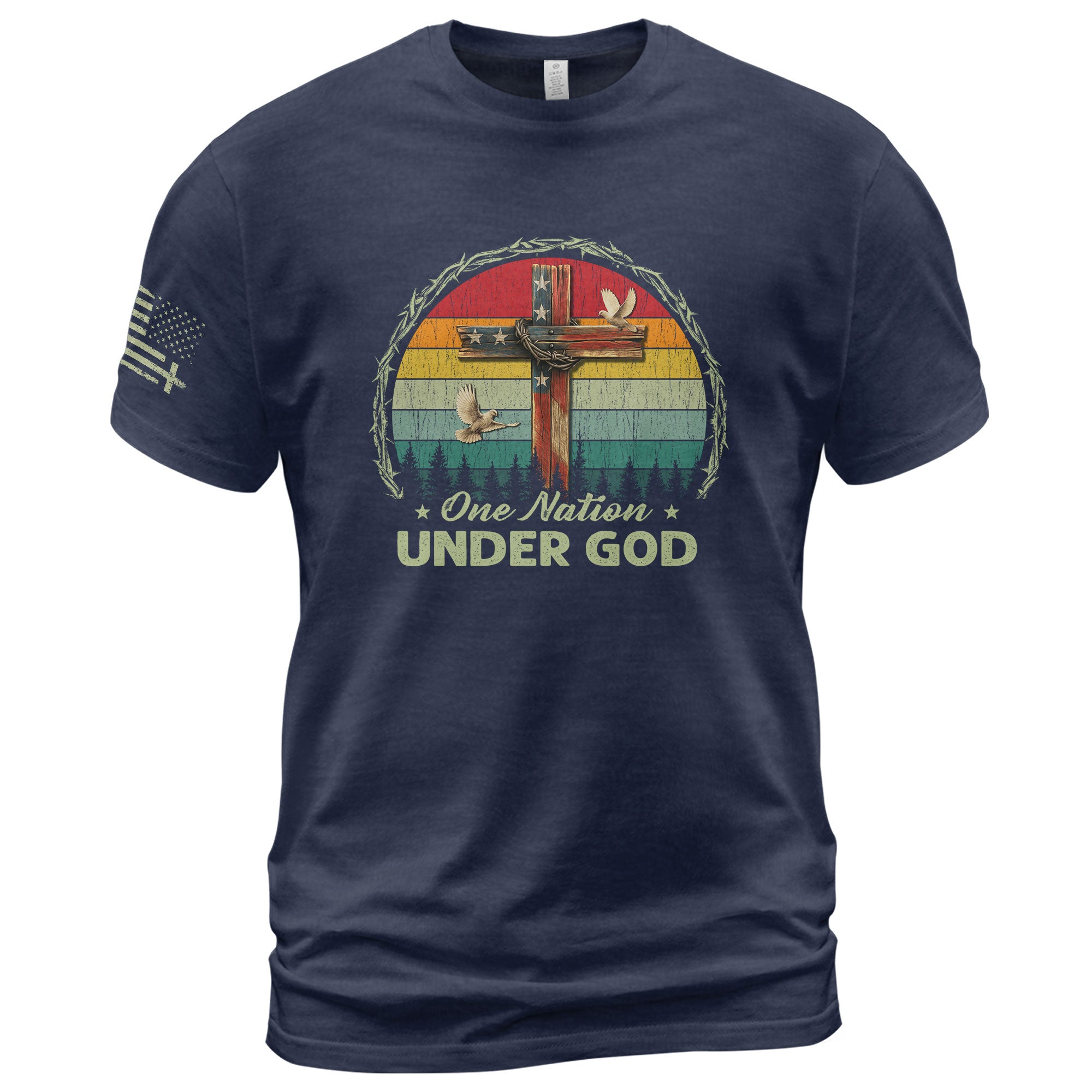 One Nation Under God Retro Sunset Cross T-Shirt