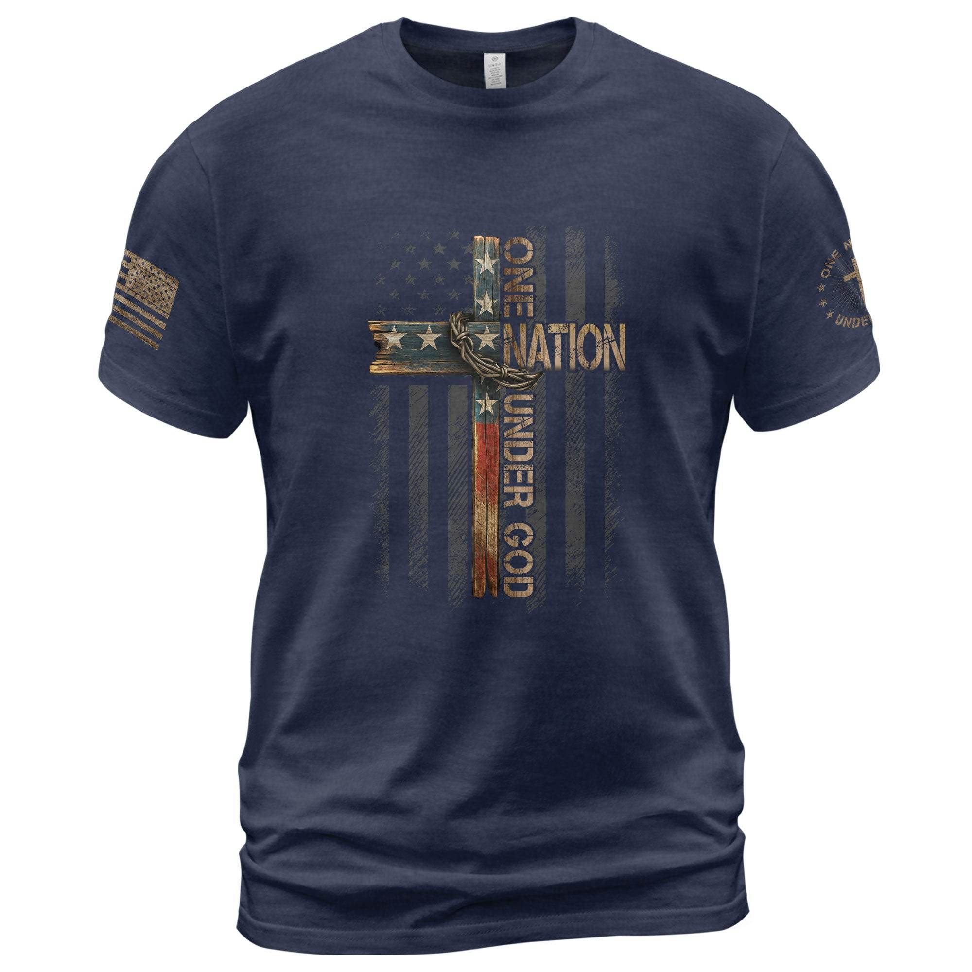 Christian Cross One Nation Under God T-Shirt - Rust Field Wear