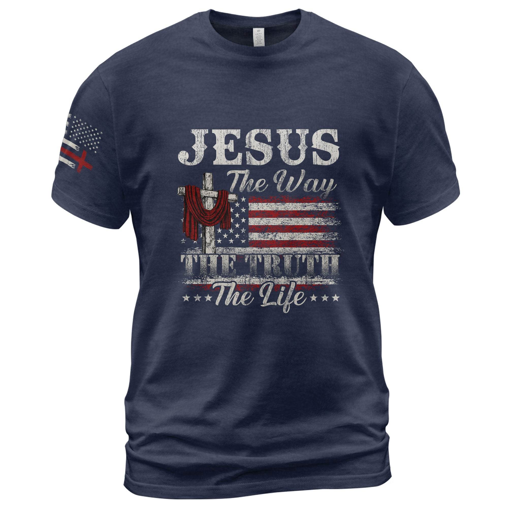 Jesus The Way The Truth The Life Flag Cross T-Shirt - Rust Field Wear
