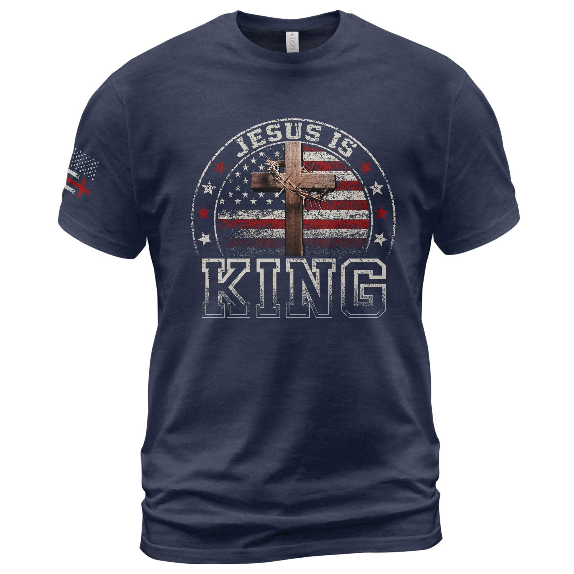 Jesus Is King - Christian Cross American Flag T-Shirt for Men - Rust Field Wear