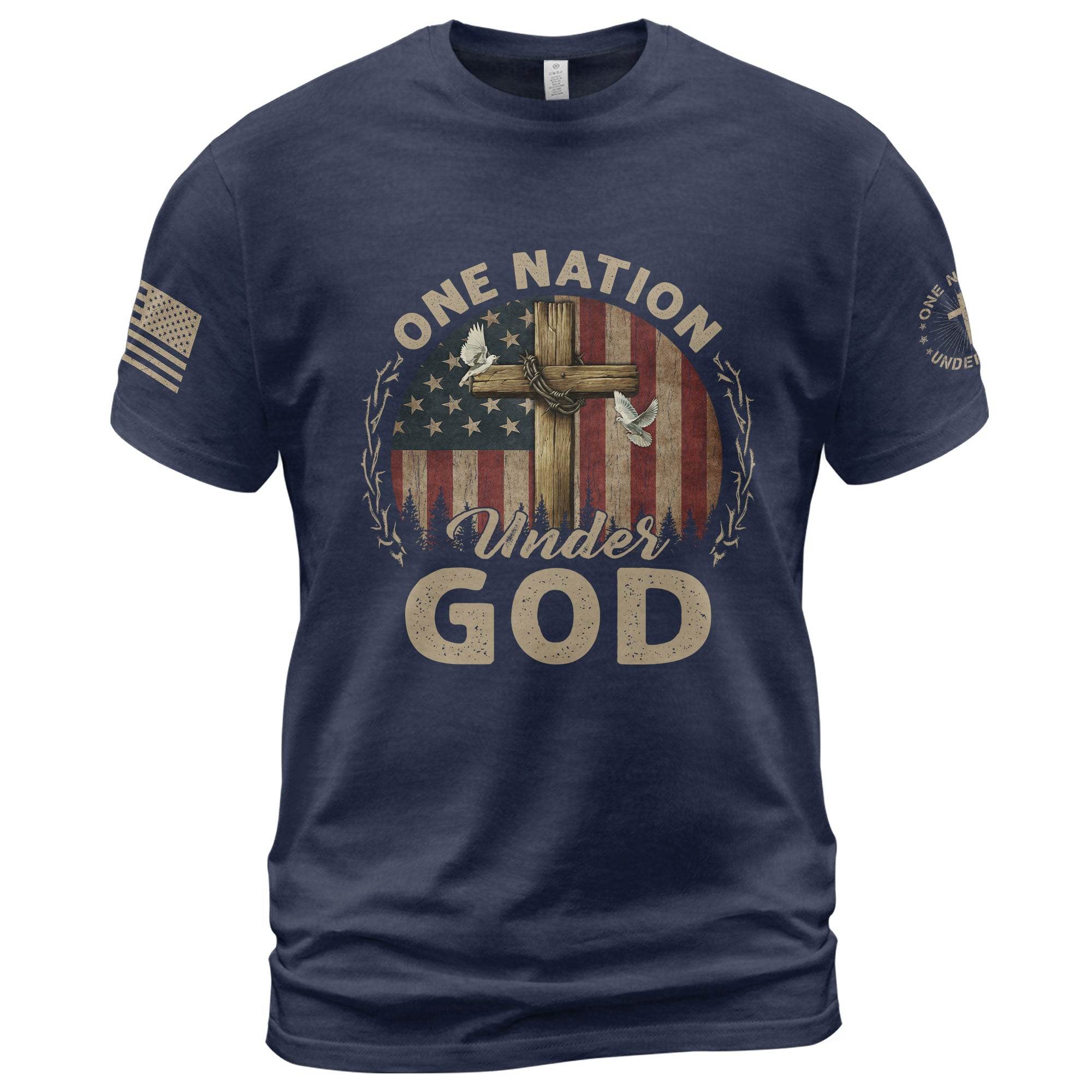 One Nation Under God T-Shirt – Cross, Flag & Christian Boldwear - Rust Field Wear