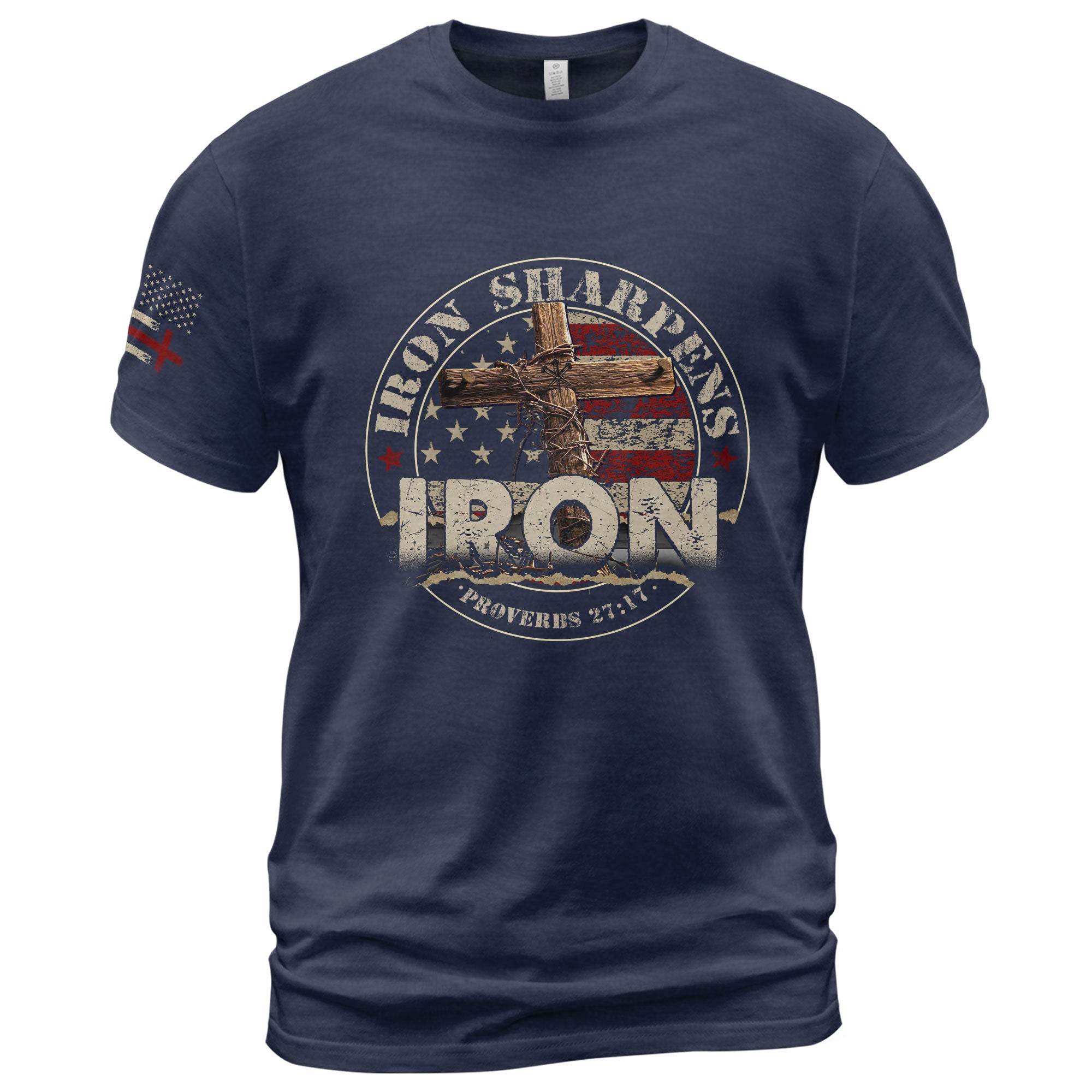 Iron Sharpens Iron Proverbs 27:17 Bible Verse T-Shirt - Rust Field Wear
