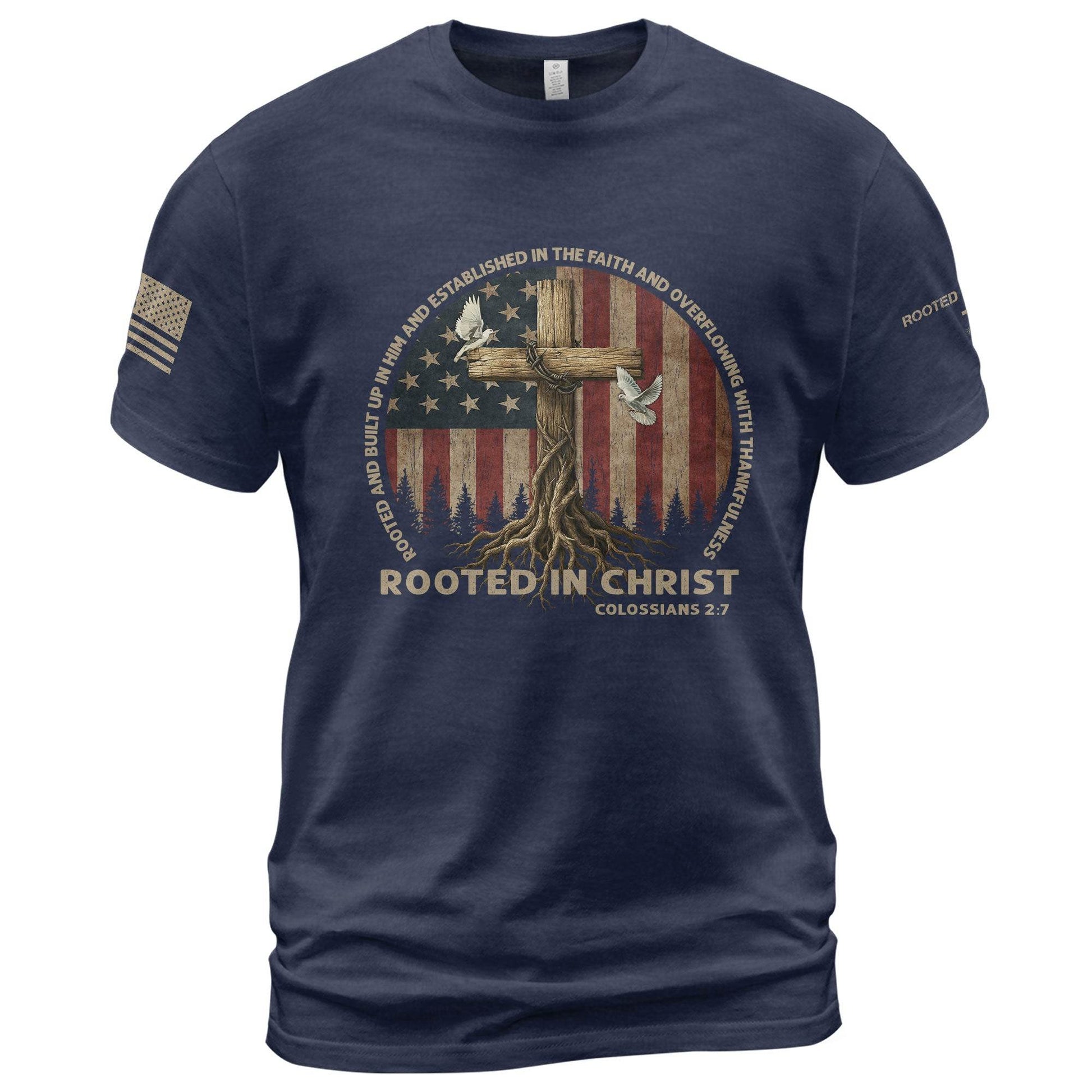 Rooted in Christ Colossians 2:7 Christian T-Shirt - Rust Field Wear