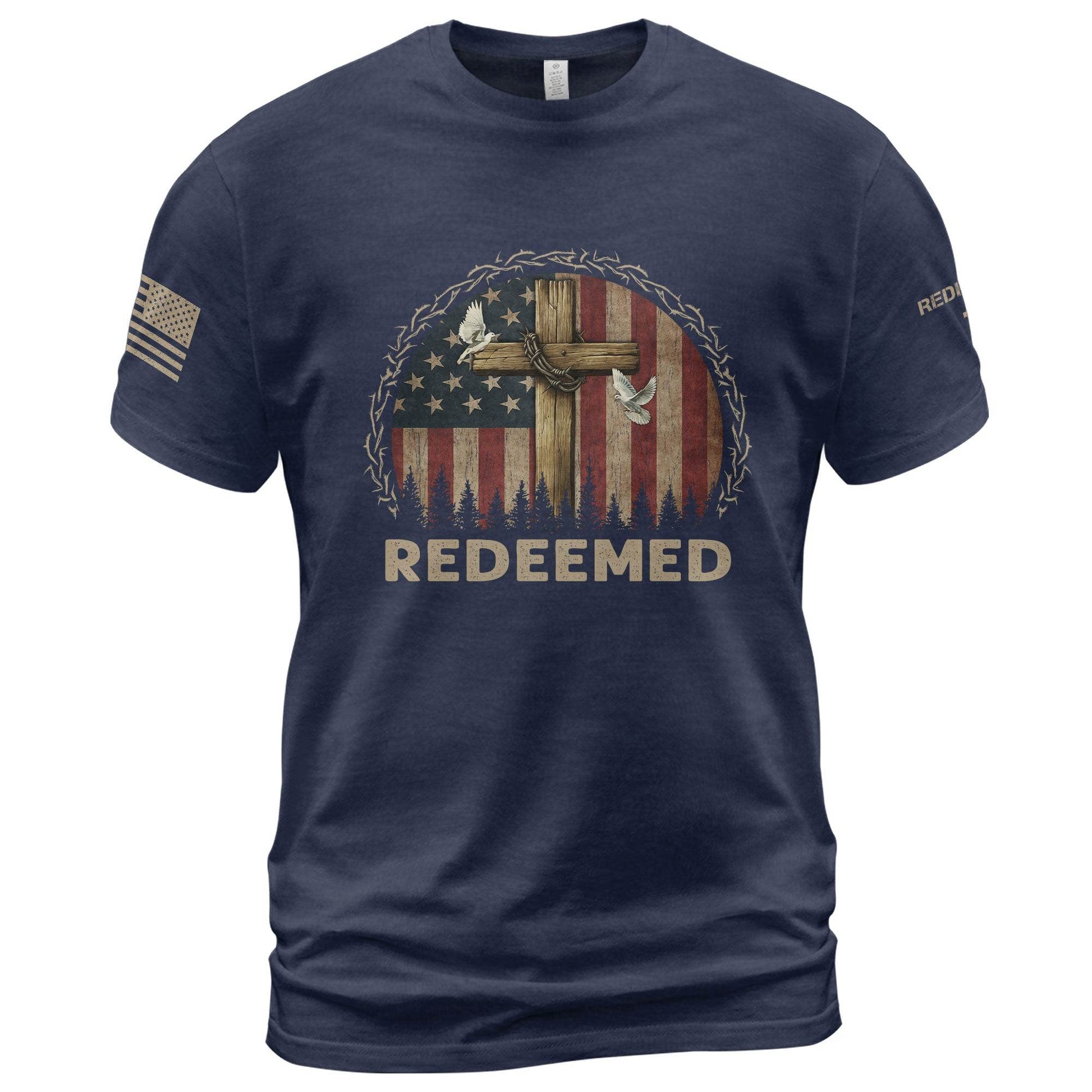Redeemed American Flag Cross T-Shirt – Patriotic Christian Apparel - Rust Field Wear
