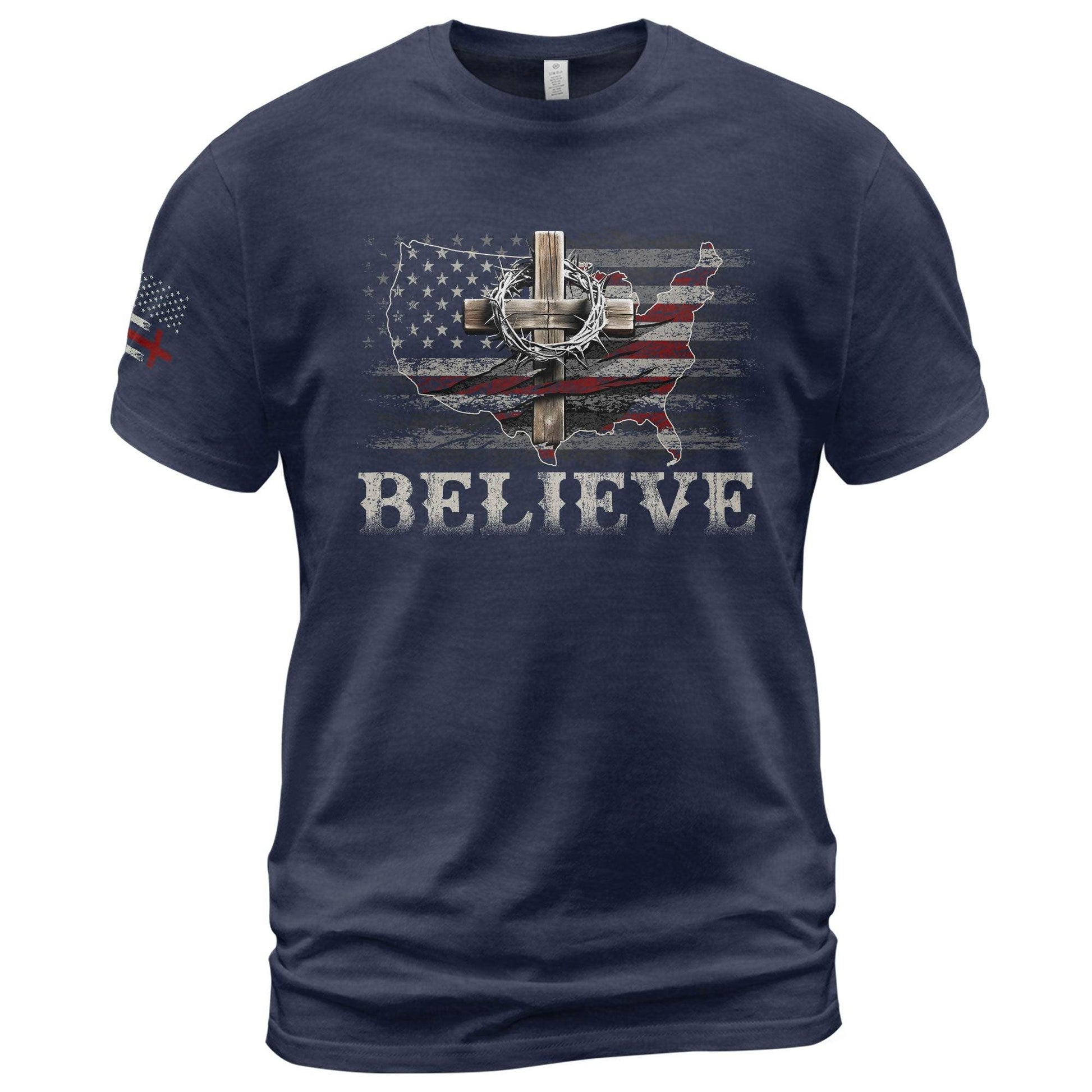 Believe USA Flag Cross T-Shirt - Rust Field Wear