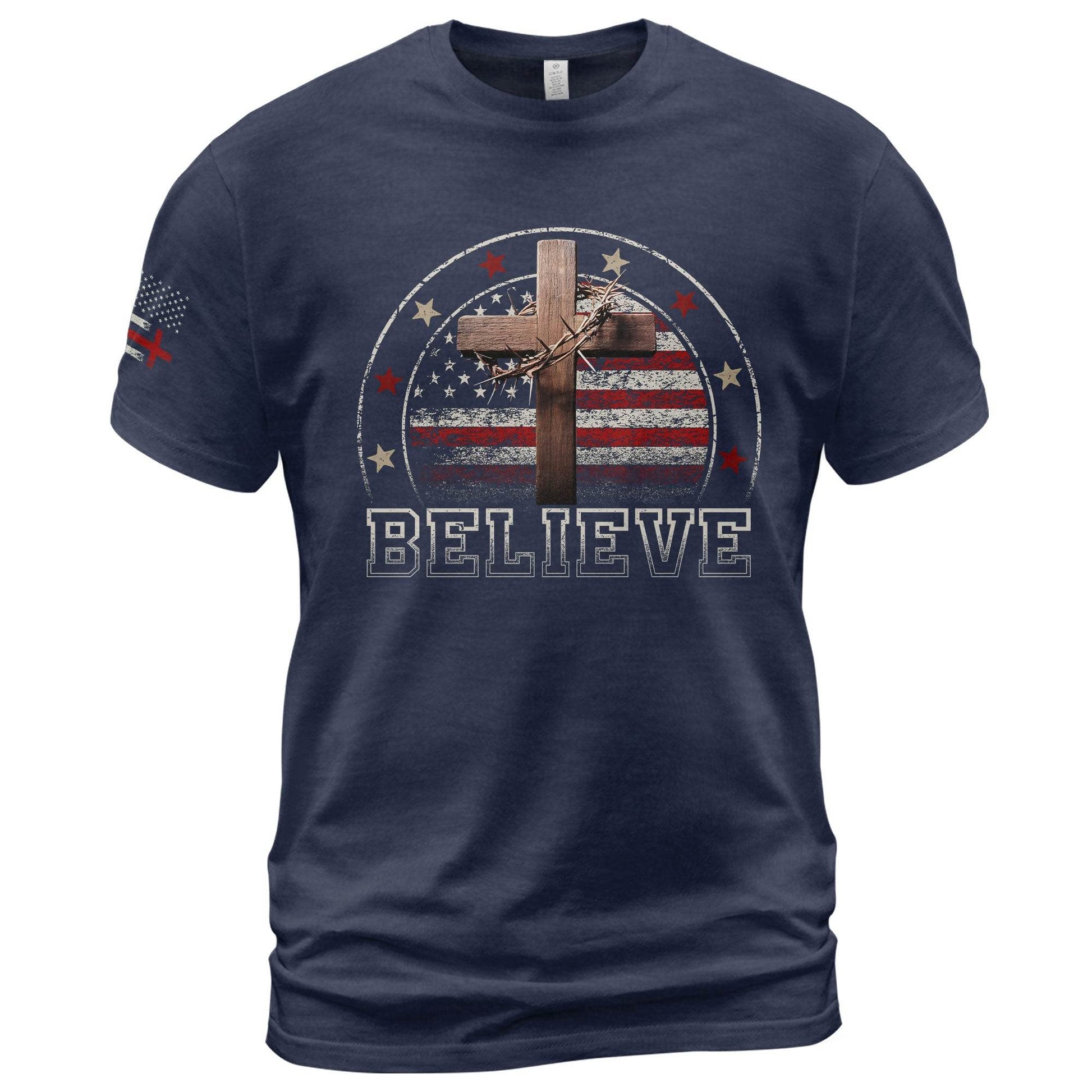 Believe – American Flag & Cross Christian T-Shirt - Rust Field Wear