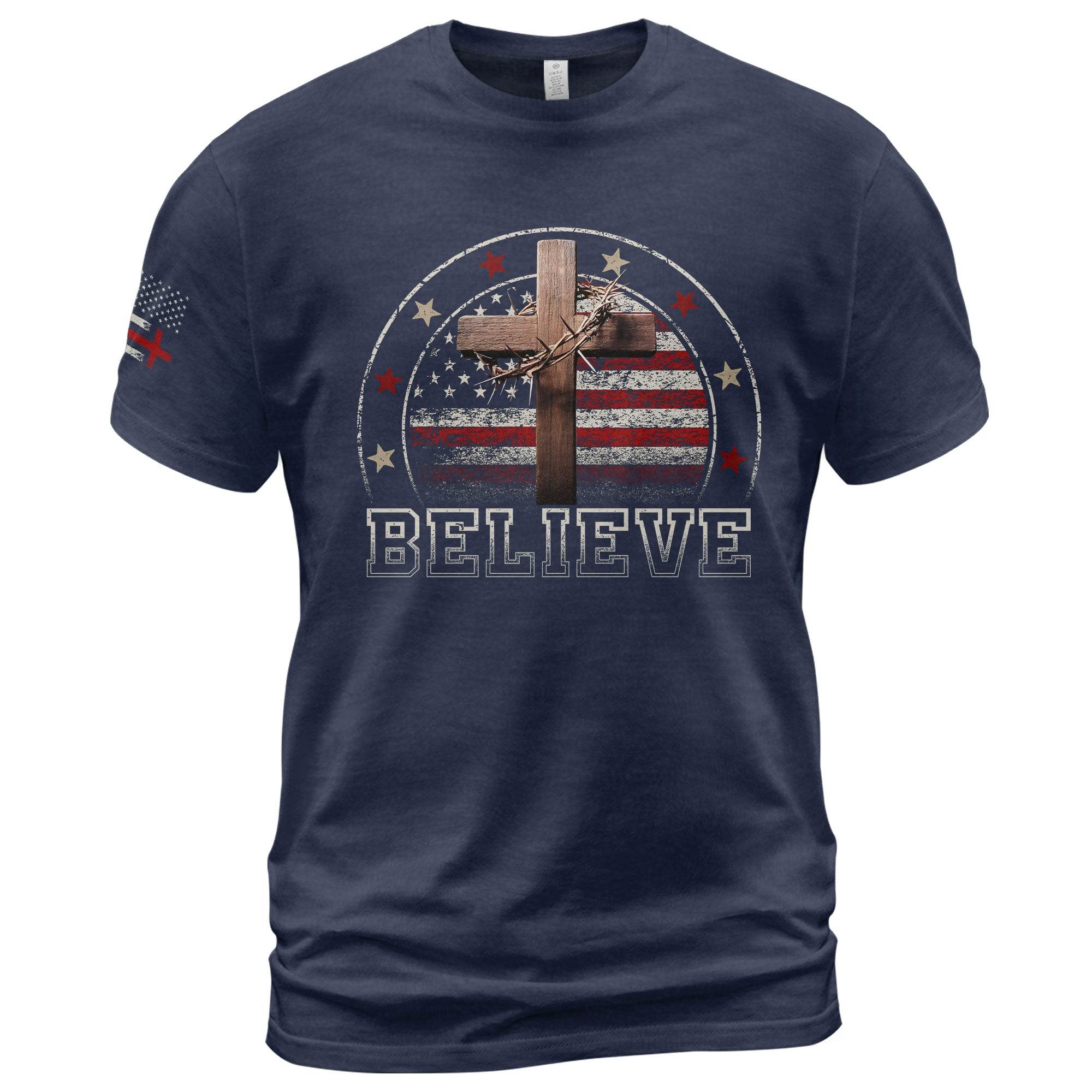 Believe – American Flag & Cross Christian T-Shirt - Rust Field Wear