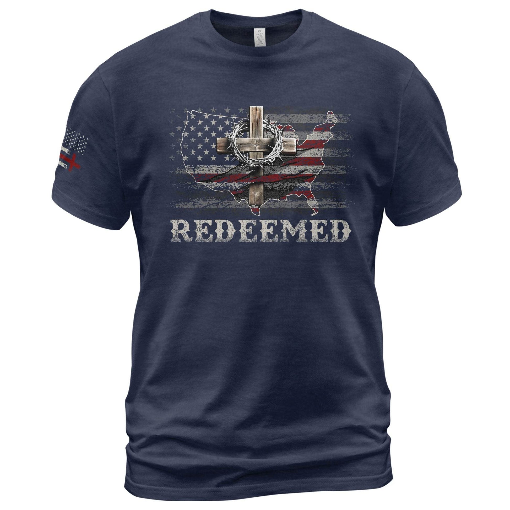 Redeemed USA Flag Cross Christian T-Shirt - Rust Field Wear