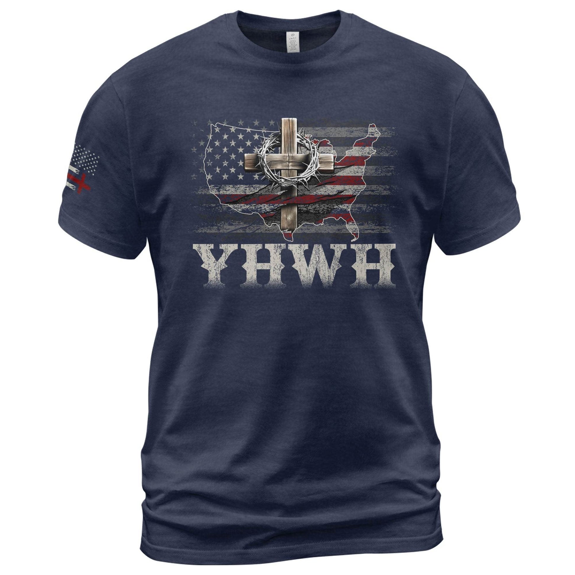 YHWH USA Cross Christian T-Shirt – Faith & Patriotism - Rust Field Wear