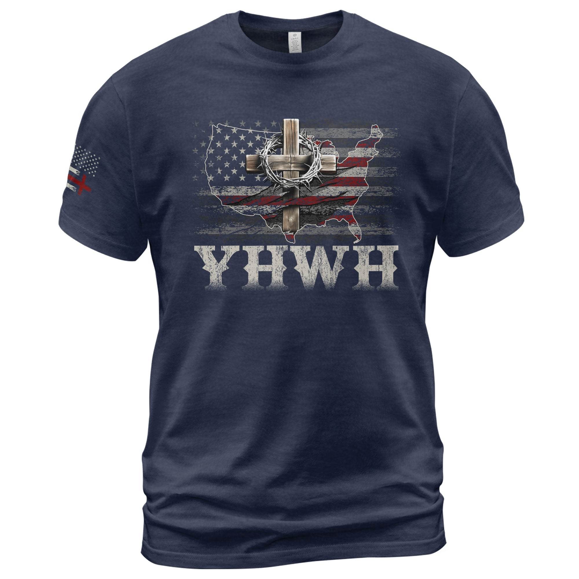 YHWH USA Cross Christian T-Shirt – Faith & Patriotism - Rust Field Wear