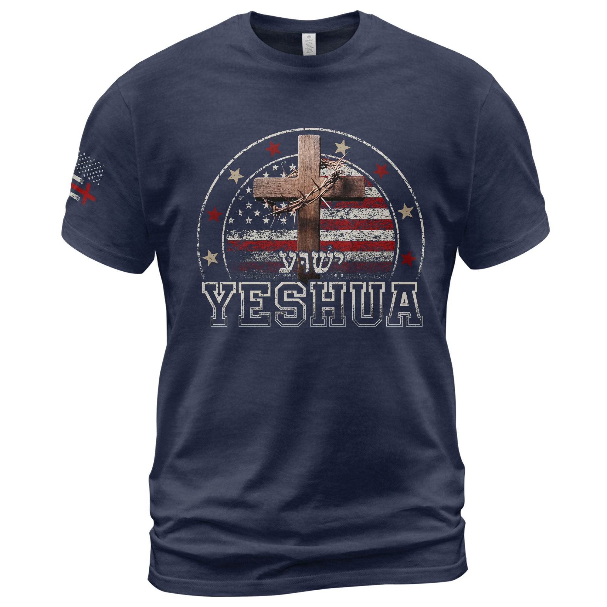 Yeshua Cross & American Flag T-Shirt - Rust Field Wear