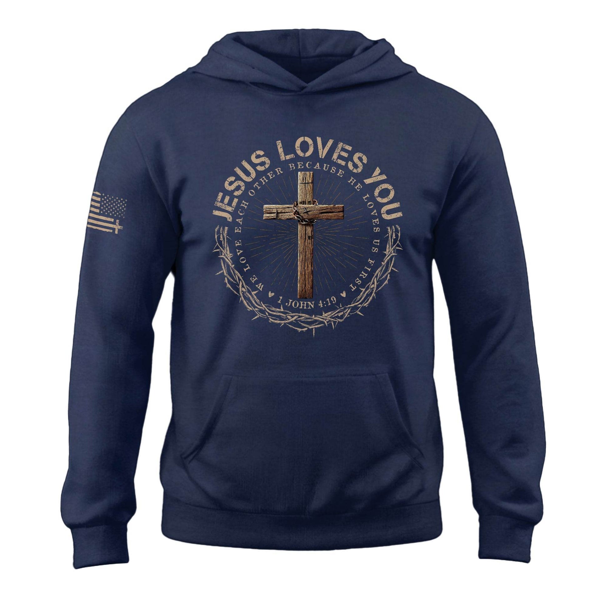 Jesus Loves You 1 John 4:19 Christian Faith Hoodie - Rust Field Wear