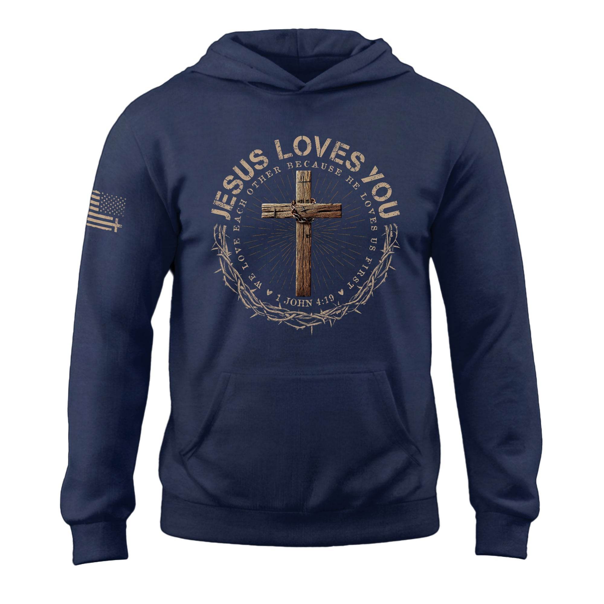 Jesus Loves You 1 John 4:19 Christian Faith Hoodie - Rust Field Wear