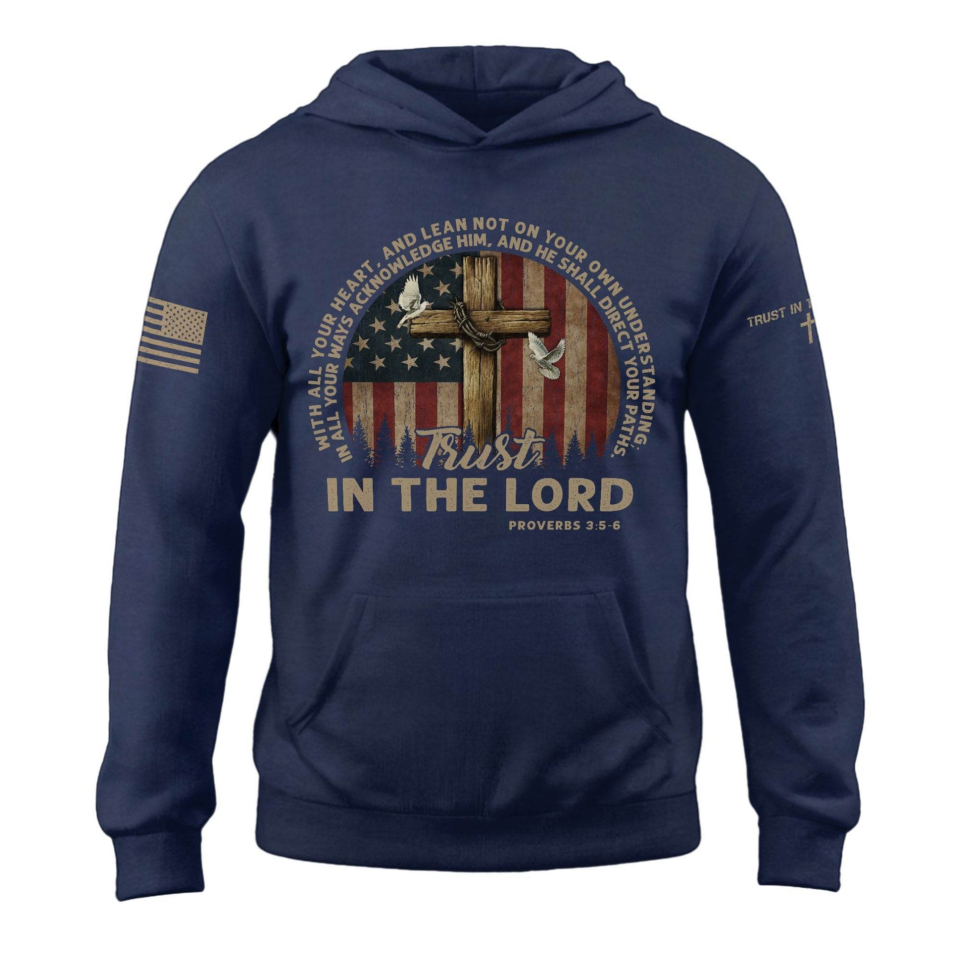 Trust in the Lord Hoodie – Proverbs 3:5-6 Cross, Doves & Flag - Rust Field Wear