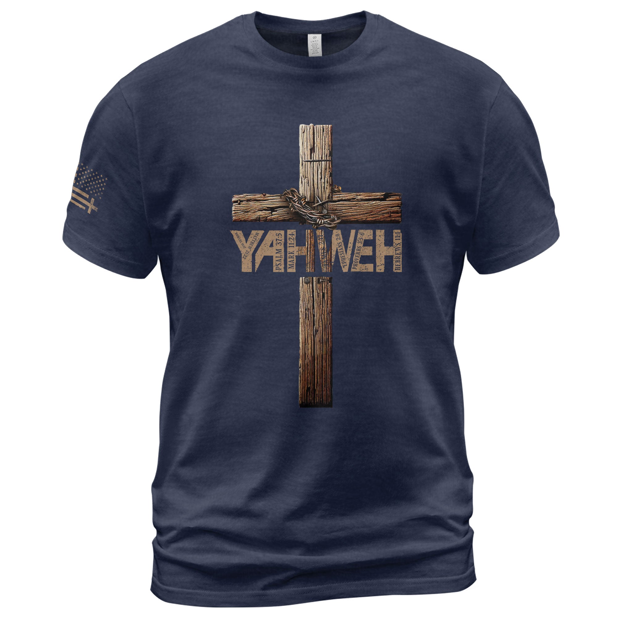Yahweh Cross with Bible Verse Wooden Design T-Shirt
