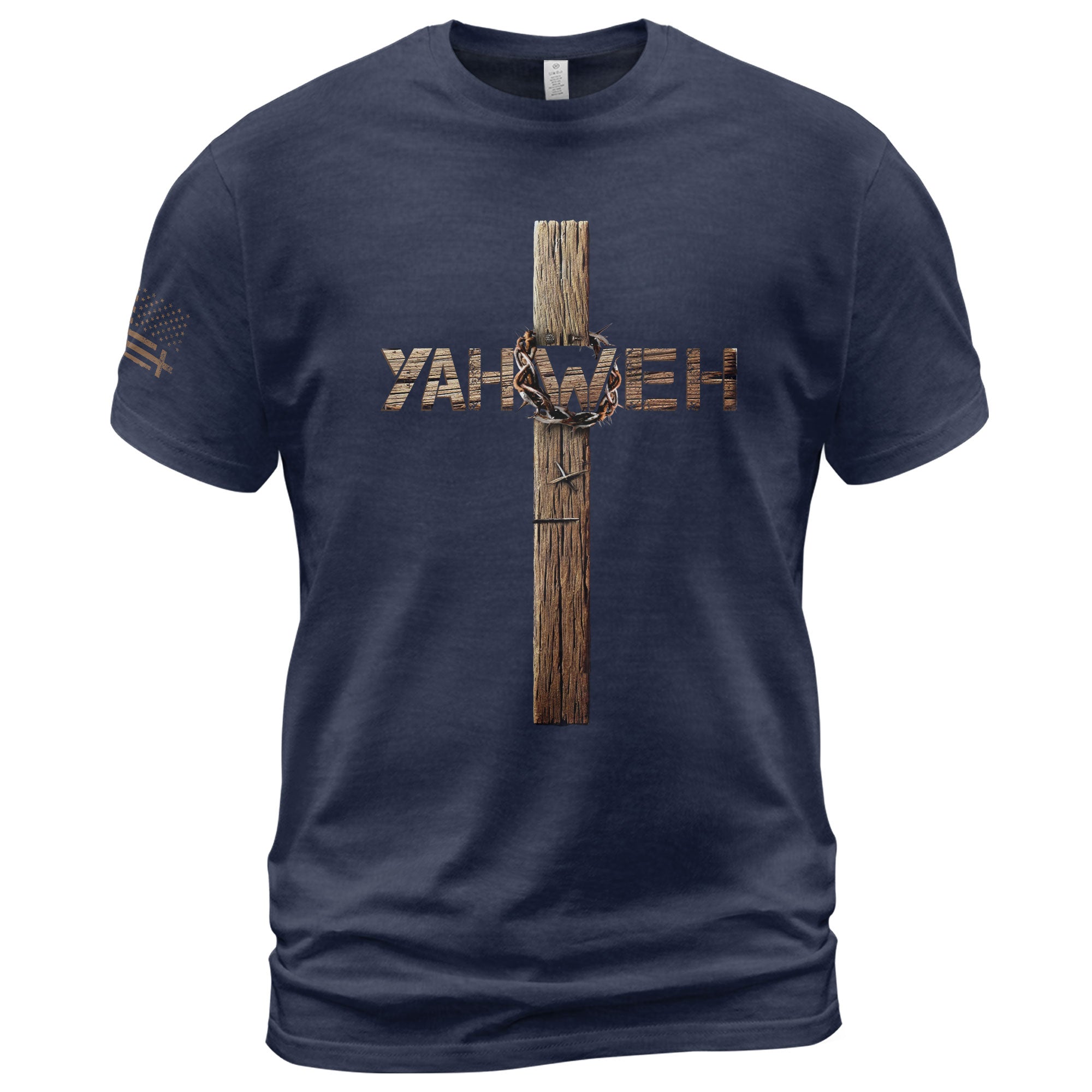 Yahweh Crown of Thorns Wooden Cross Christian T-Shirt