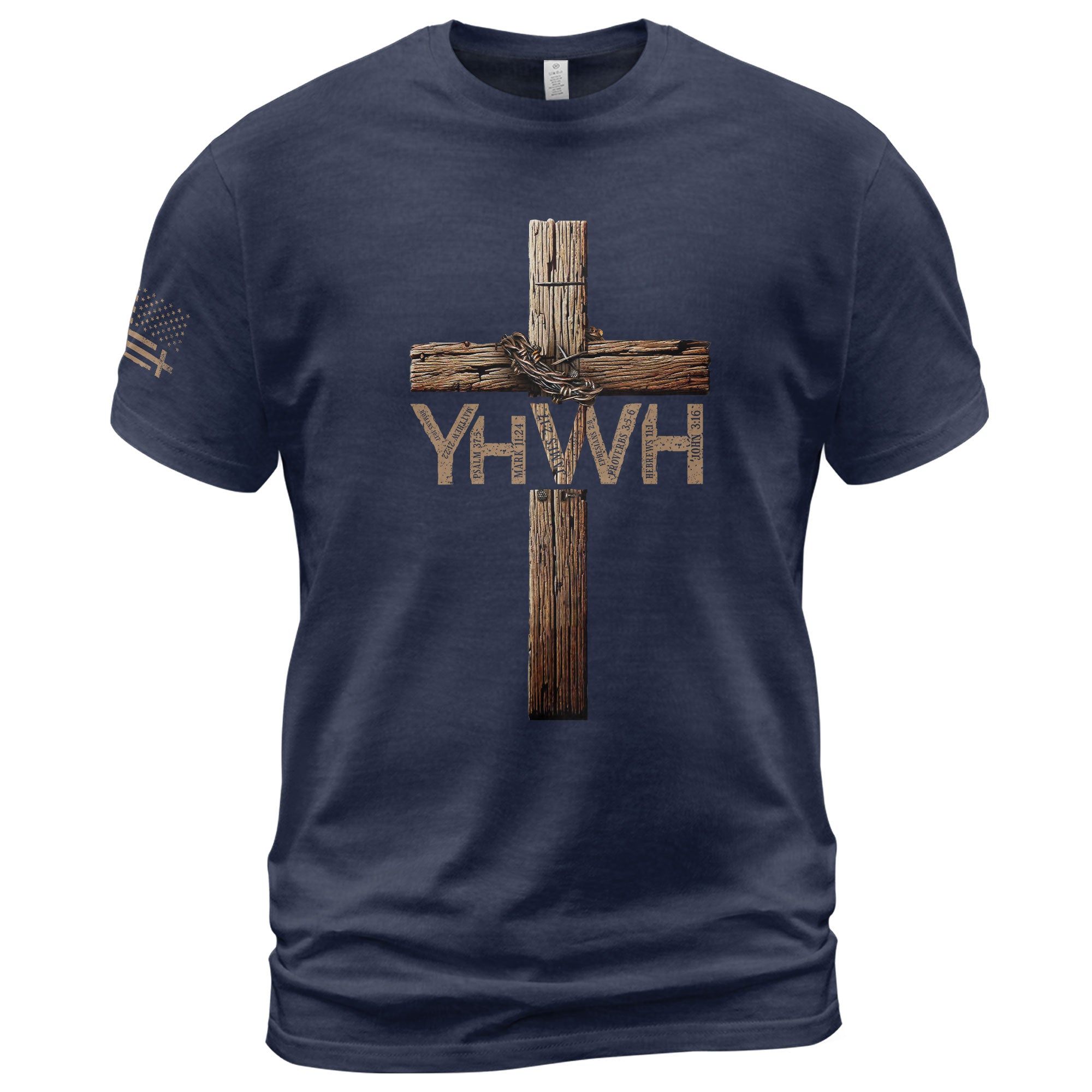 YHWH Wooden Cross with Crown of Thorns Christian T-Shirt