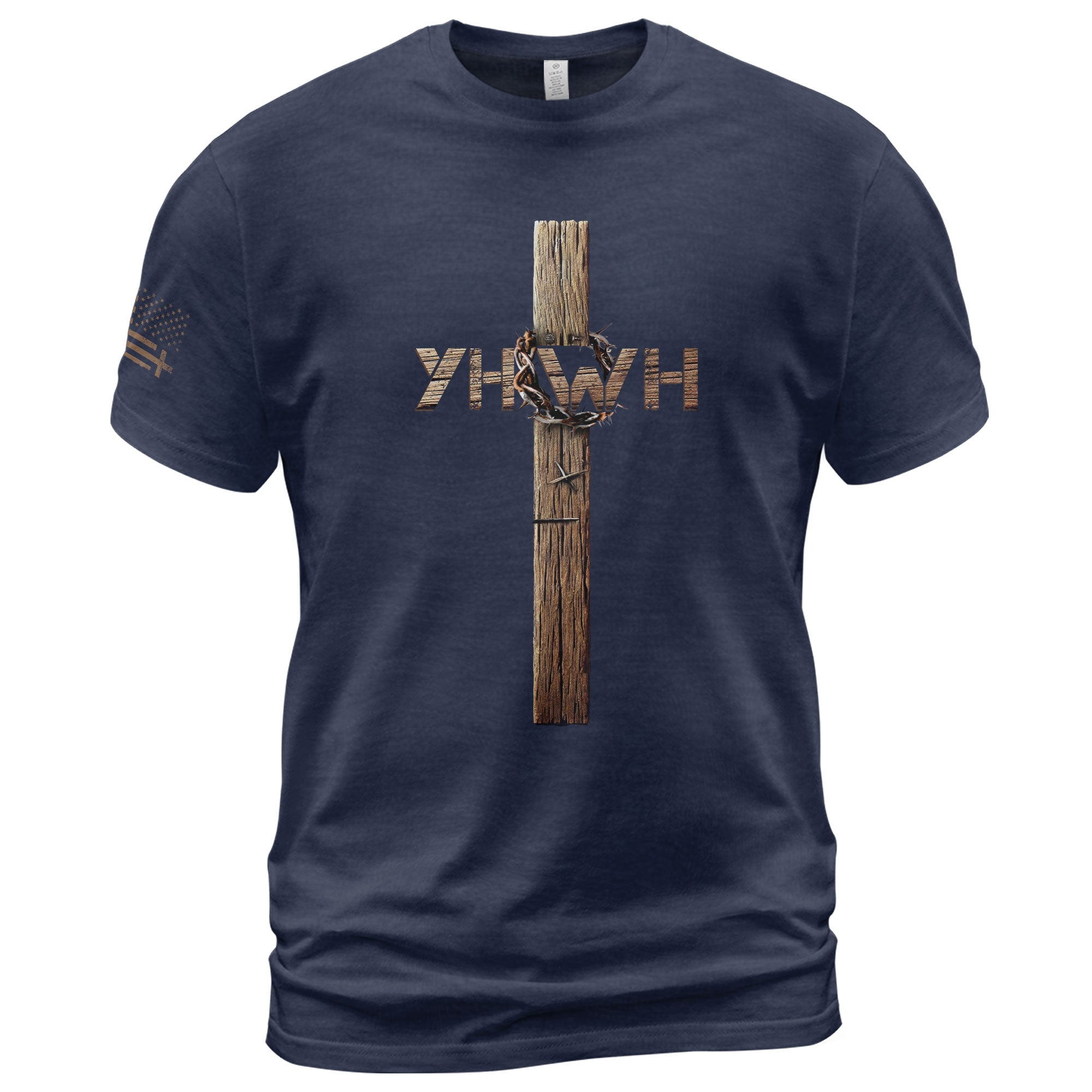 YHWH Cross with Crown of Thorns Faith Statement T-Shirt