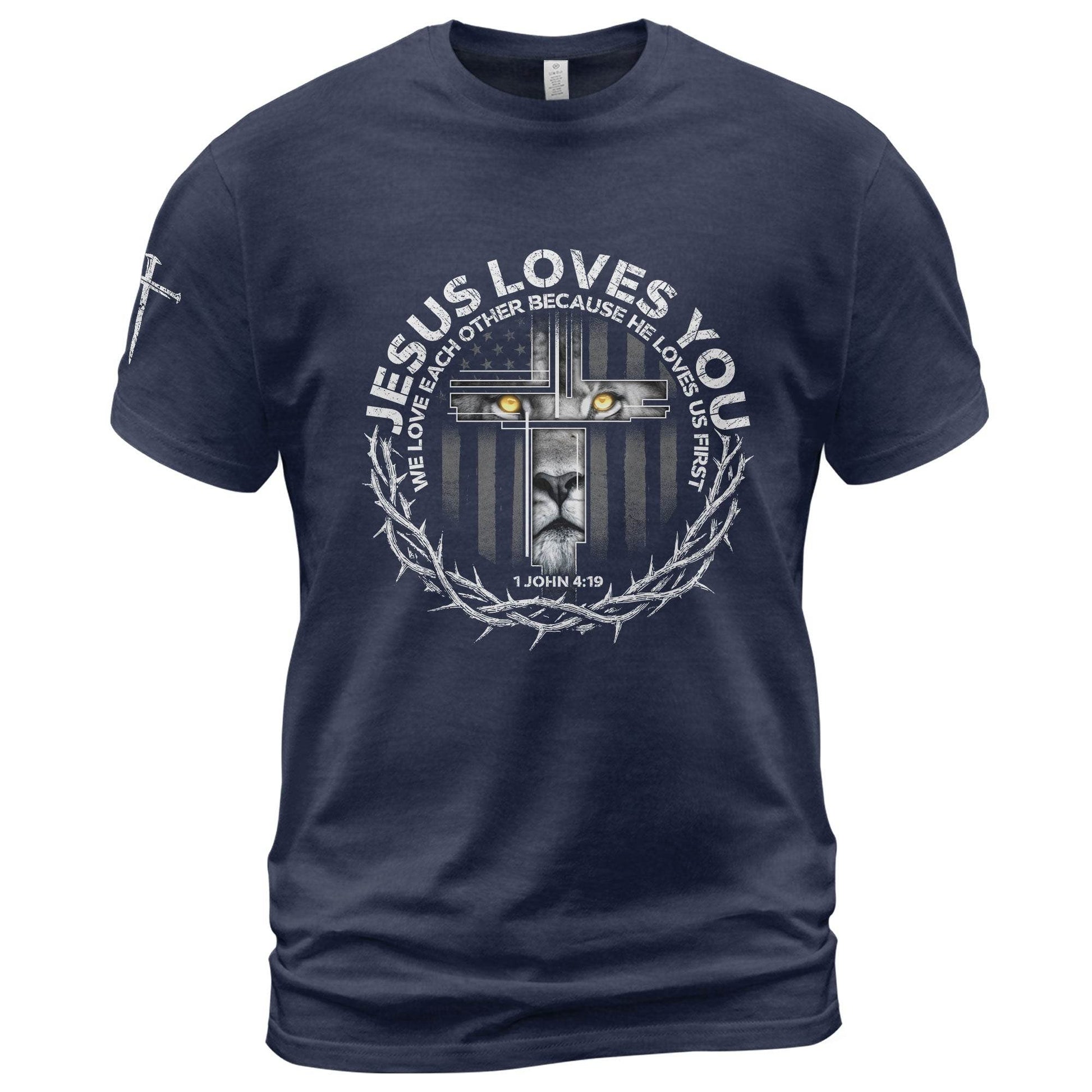 Jesus Loves You Lion Cross Crown of Thorns T-Shirt - Rust Field Wear