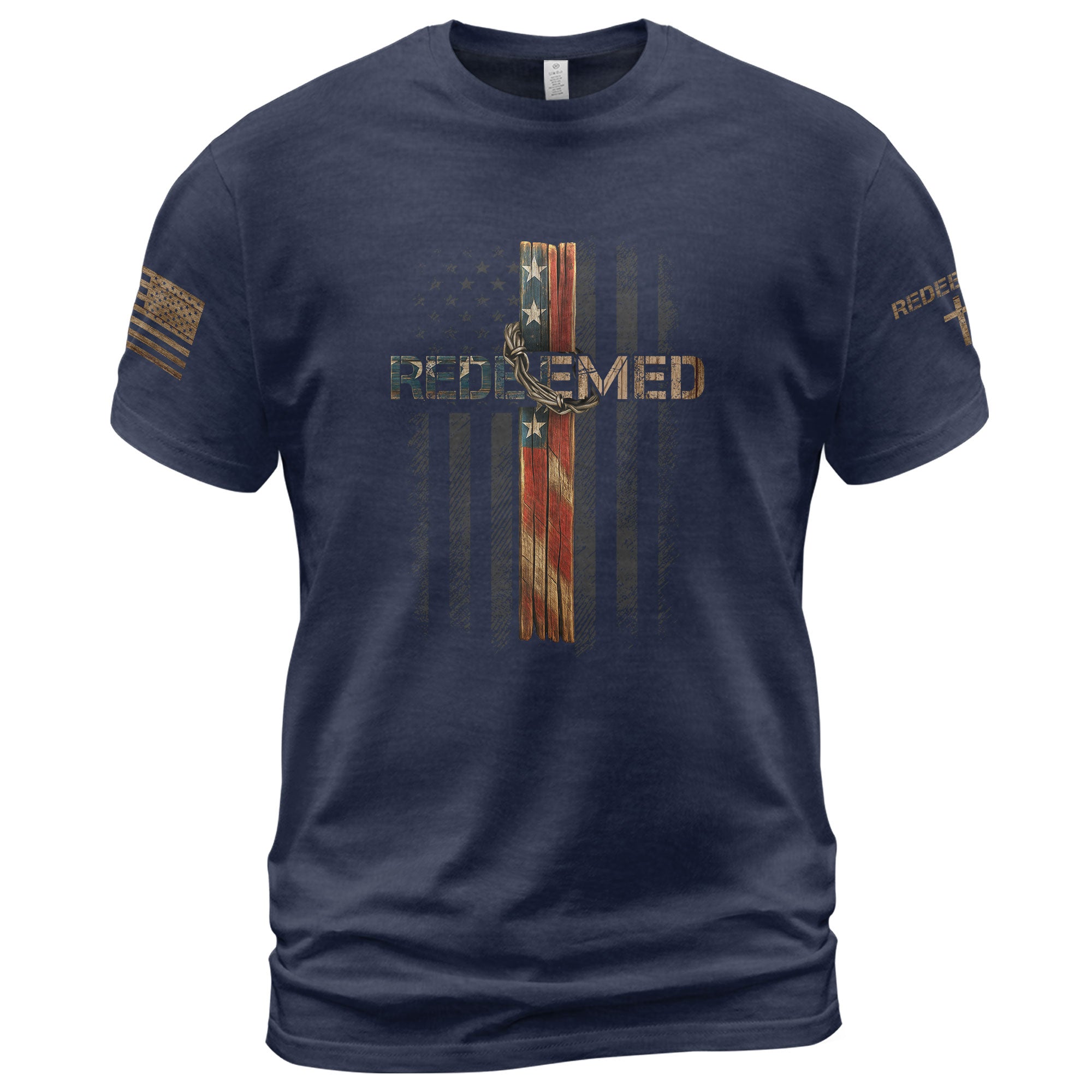 Redeemed American Flag Cross Christian T-Shirt