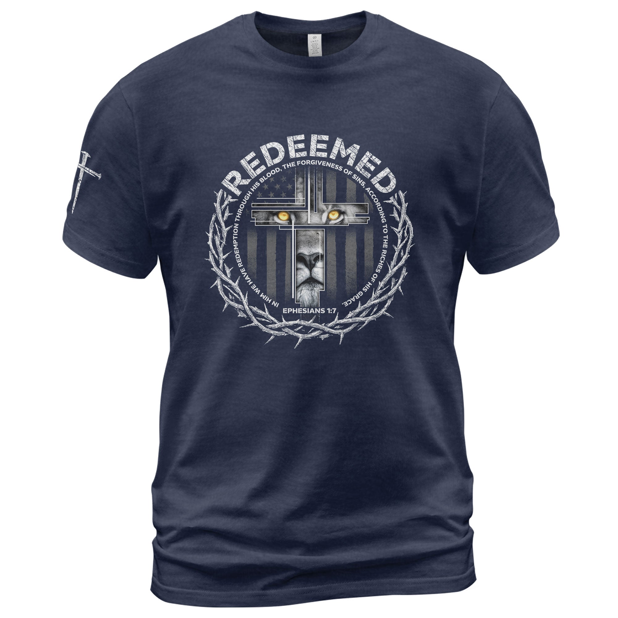 Redeemed Ephesians 1:7 Lion Cross Christian T-Shirt