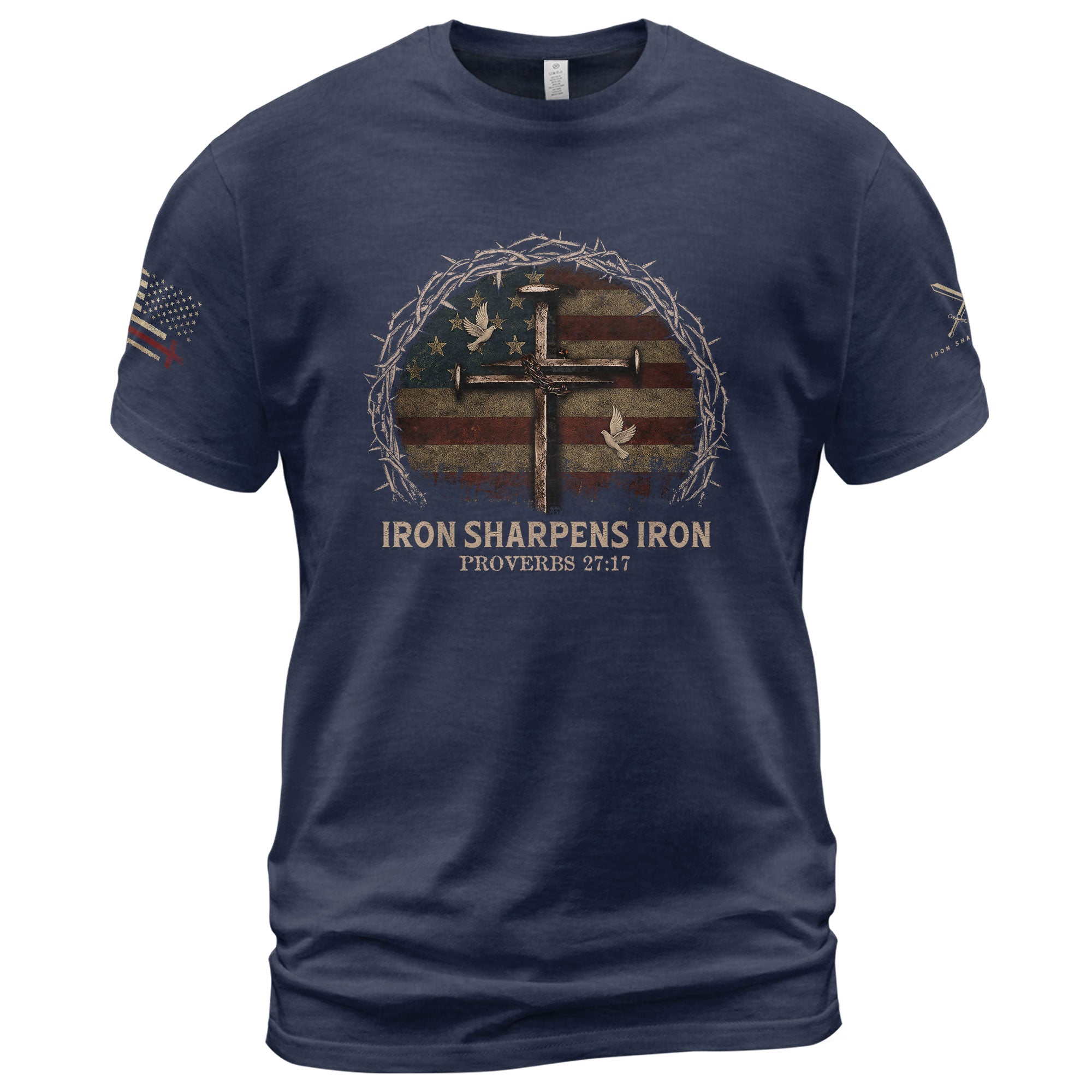 Iron Sharpens Iron Cross American Flag T-Shirt